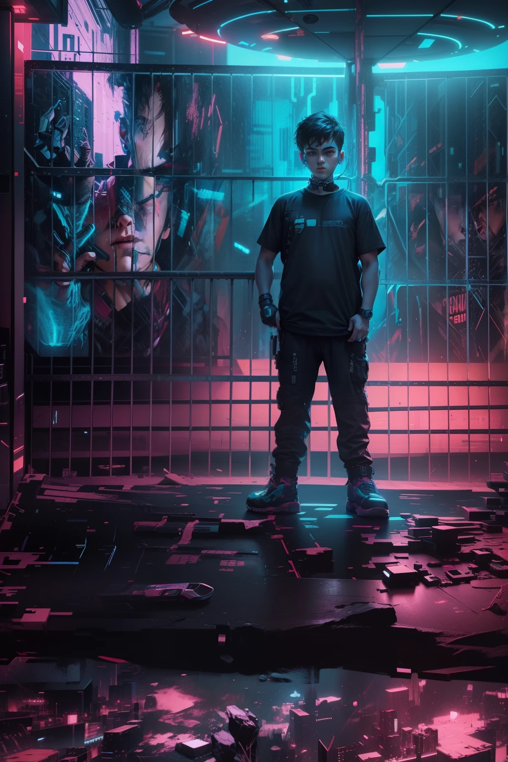 Change background cyberpunk handsam boy, realistic face, 8k, ultra realistic,