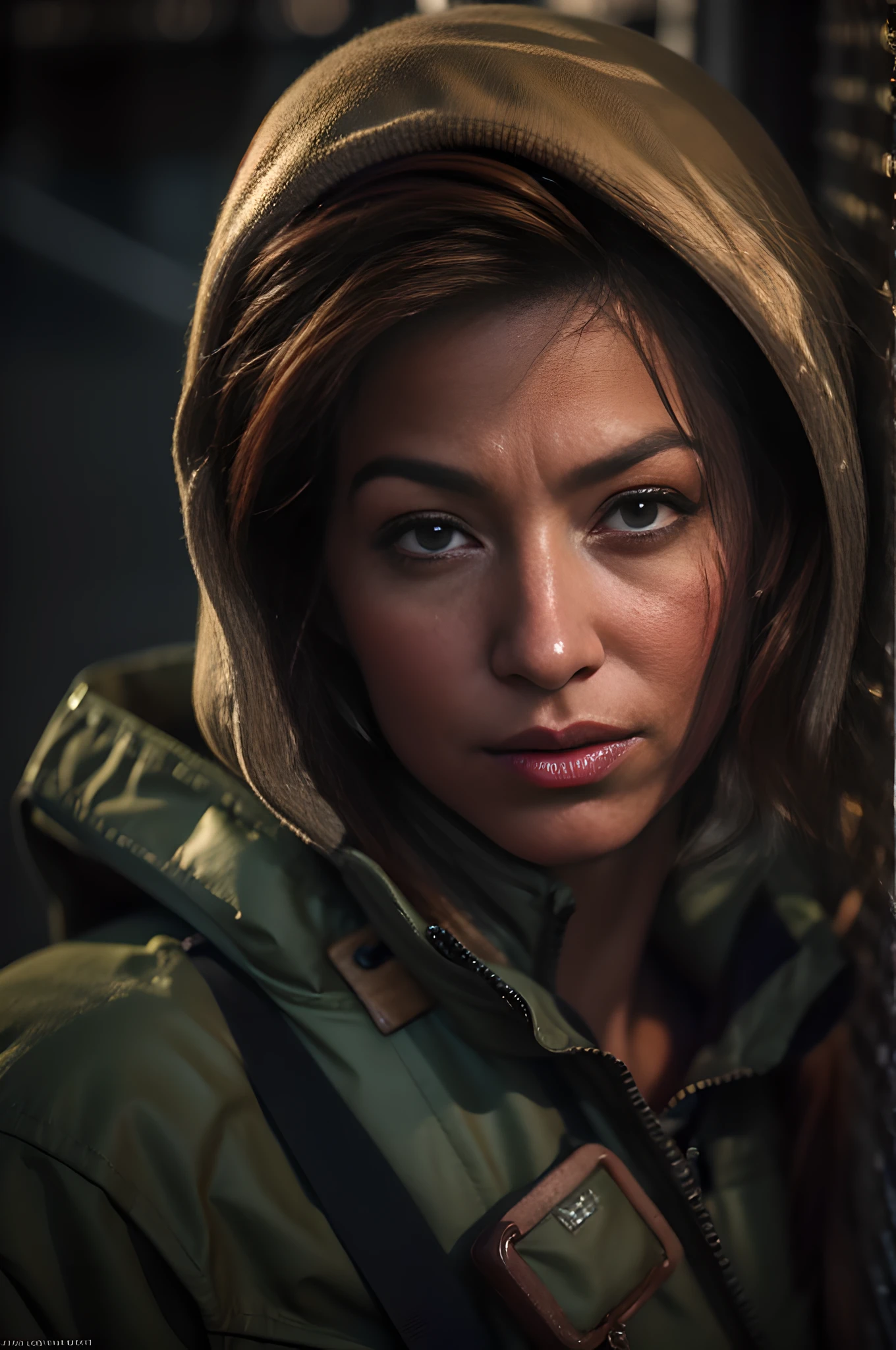 a face portrait of a female explorer in fallout 4, scifi setting, fallout environment, drab colors, serene lighting, atmospheric, cinematic, moody, in the style of diego koi, gina heyer, luiz escanuela, art by alyssa monk, hyperrealism, rule of thirds, golden ratio, 8 k