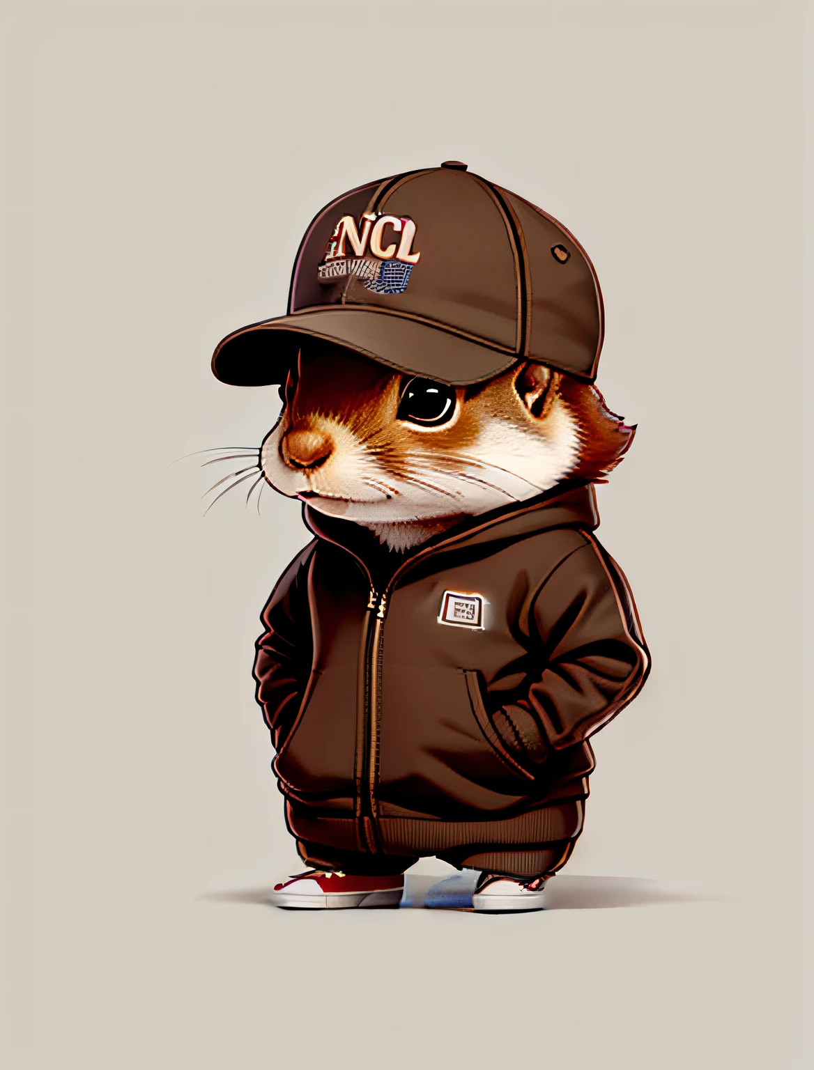 Inserir as iniciais E e P, totalmente brancos, written on the cap and sweatshirt