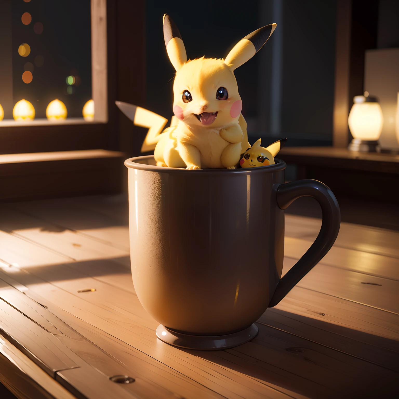 A cute realistic Pikachu, Electric atmosphere, 8k resolution, hyperdetailed, volumeric lighting, intricate high detail, composition parfaite, beau, hyperrealism, fantaisie, mignon, herbe, pokemon, photorealism