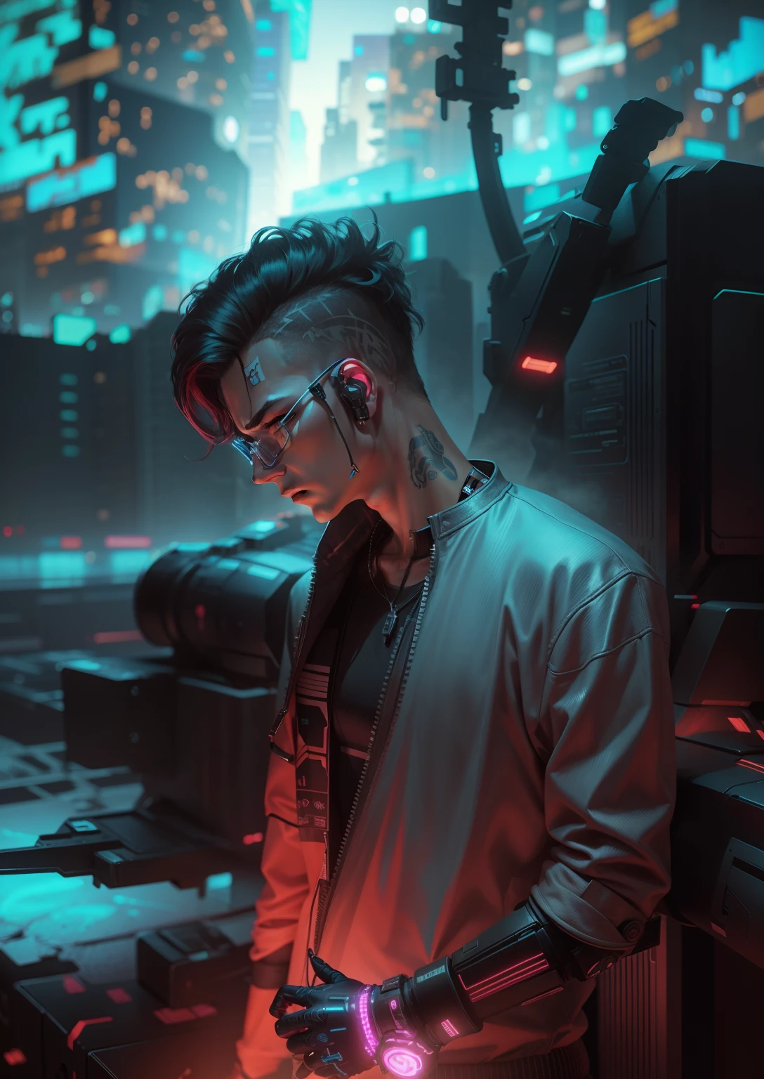 Change background cyberpunk handsam boy, realistic face, 8k, ultra realistic,