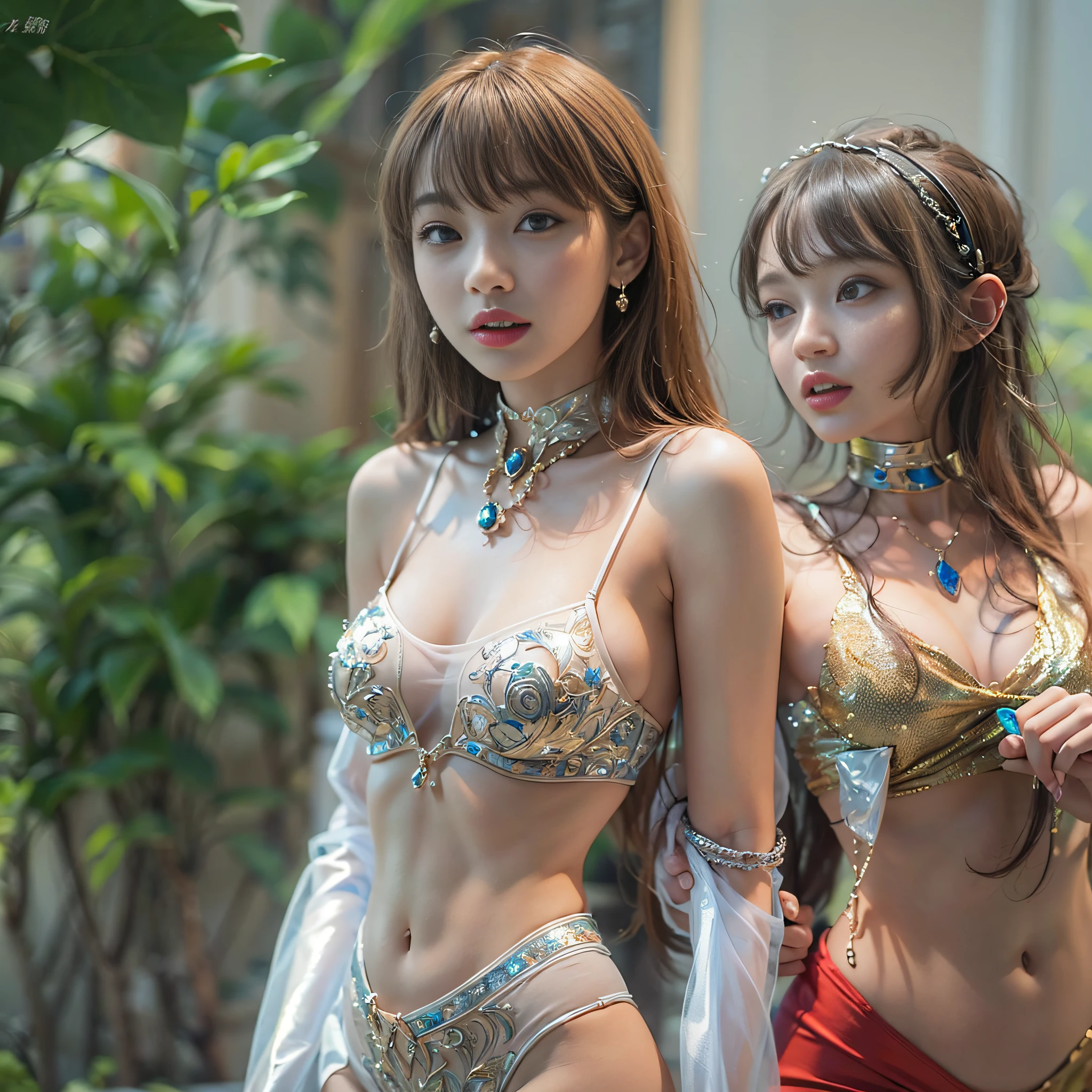 ((masterpiece:1.4)、(top-quality:1.4)、(reallistic:1.7))、Two pairs of sexy female space federal police、Yuri and Kay's sexy duo、Super sexy daughter、Super beautiful girl、2girls:1.4、Transparent clothing、Sexy costumes、Glossy luxury latex、Luxury Latex Bodysuit、By Luis Royo、age19、Super Ultra Ultra Bikini、Outstanding style、(Two legs are drawn correctly:1.7)、(Two arms are drawn correctly:1.7)、The limbs are anatomically correctly drawn:1.7、Slender Abs、(beauty legs:1.4)、beautiful countenance、kawaii faces、Beautiful udder、Beautiful ass、A detailed eye、beautidful eyes、Raw photo、red-lips、Red boots、a choker、a necklace、耳Nipple Ring、Fantasy of an ancient city、Ancient City Palace
