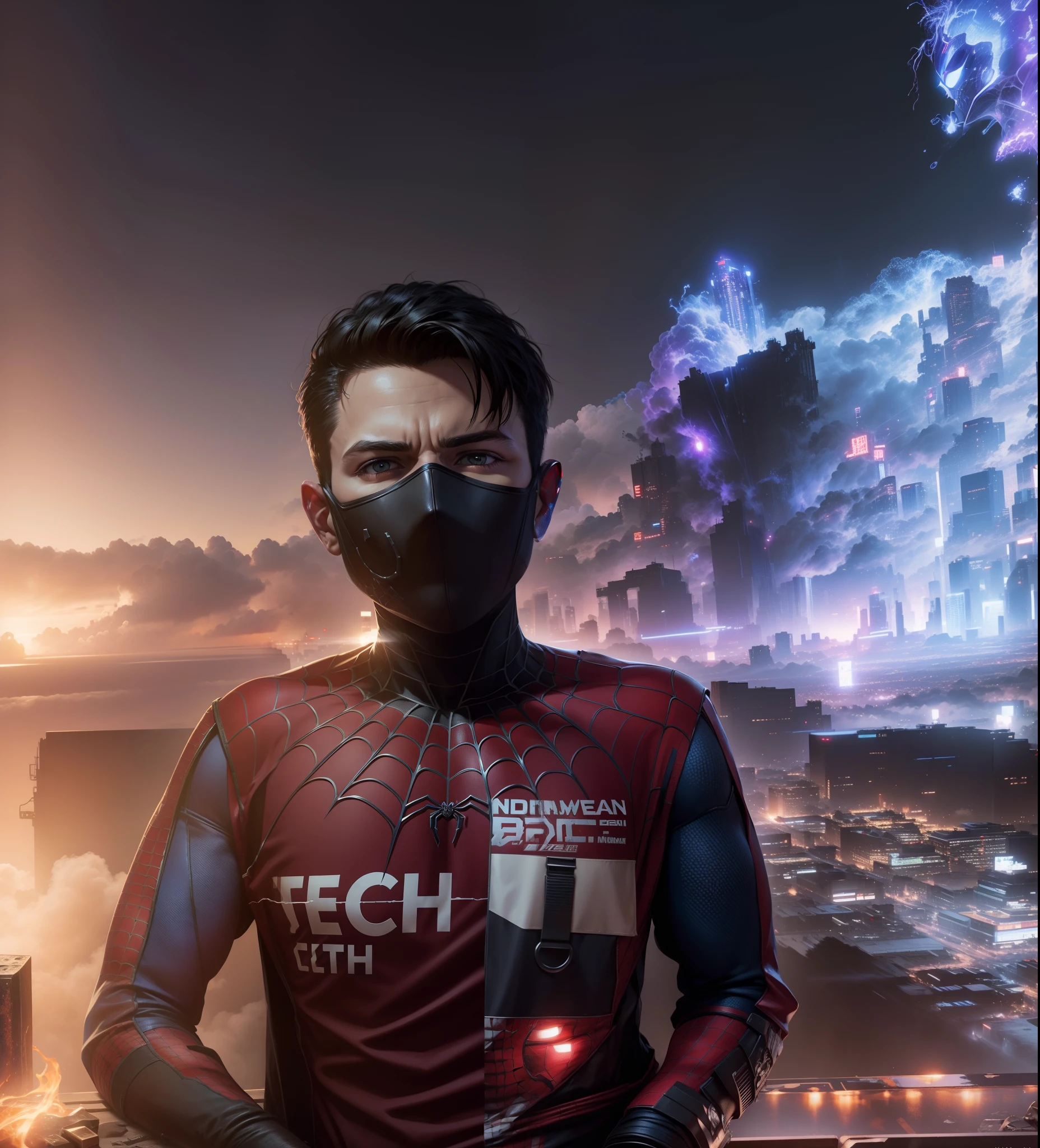 change background cyberpunk Spider-Man.8k realistic photo