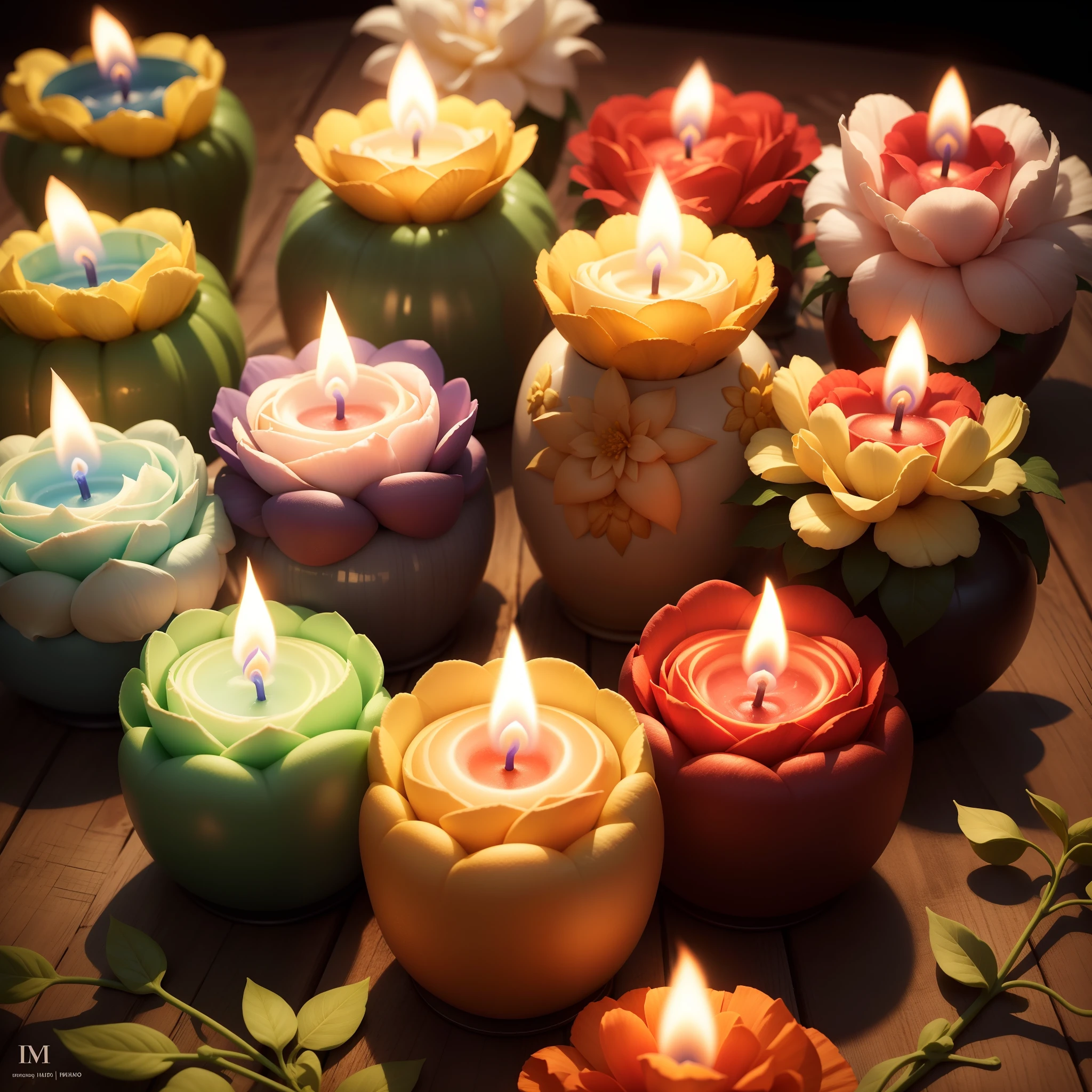Candles Flores iluminadas com brilho em uma grama especial, super realistic, HD