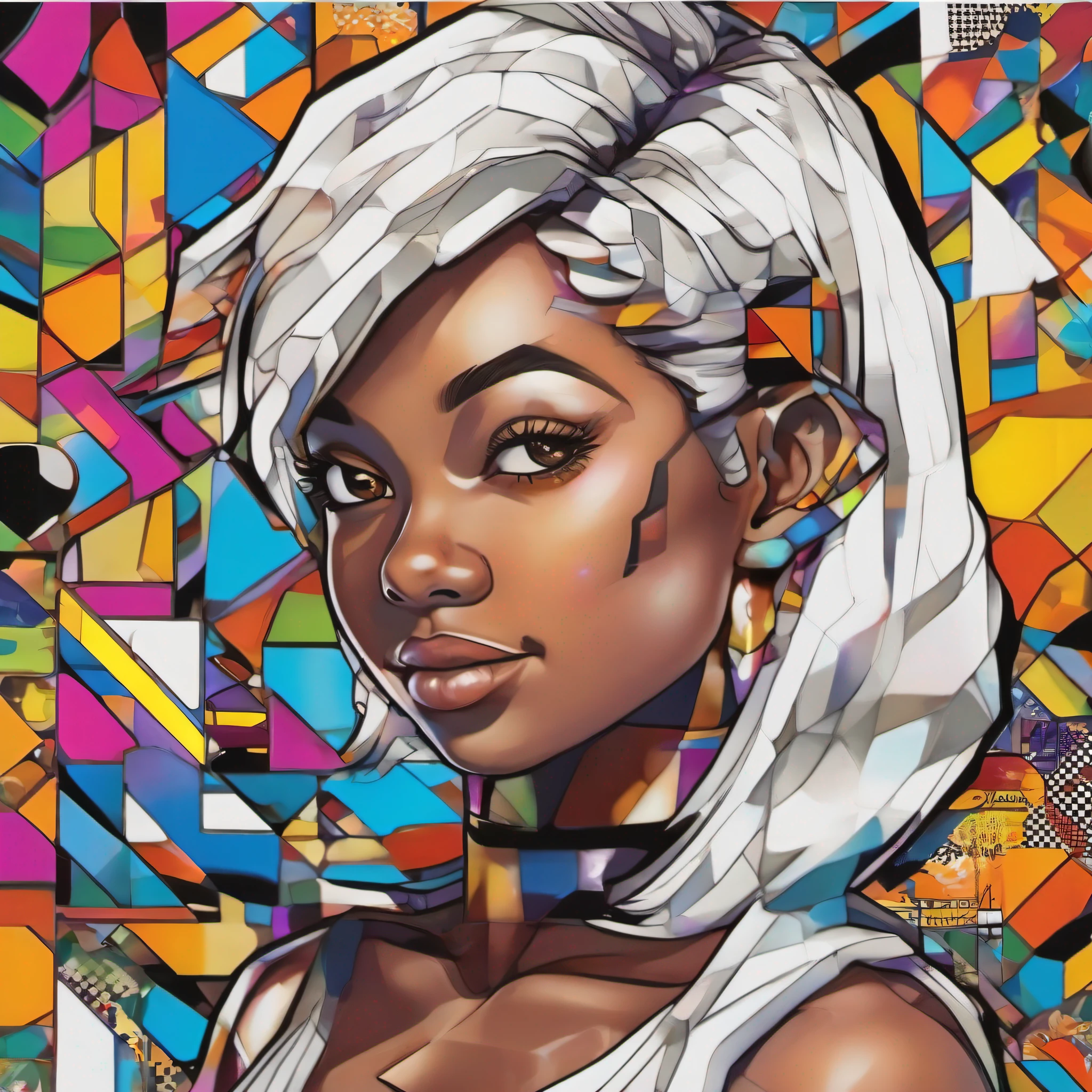 Dragon Ball Z, reelmech, Eduardo Kobra ,Romero Brito,The Filling Twins ,geometric wall ,keflass,vibrant colors and dynamic lines, art, Chibi,Yang08k, beautiful, Coloring ,(dark white aura:1.2,Primary works, superior quality) ,(her distinctive appearance and personality shining through: 1.1) best quality,(a snapshot capturing the ethereal allure of the black woman 1.1)),Official Art, Beautiful and Aesthetic, 512k,keflass,Dragon Ball Z,multidimensional geometric wall ,PORTRAIT , vibrant colors and dynamic lines reminiscent of manga, artwork, Chibi, Yang08k, beautiful, Coloring, mixed colors, top quality, (pastel color background 1.1) (glow around character, 1.1)), Official art, Beautiful and Aesthetics, 512k, Juavatar.