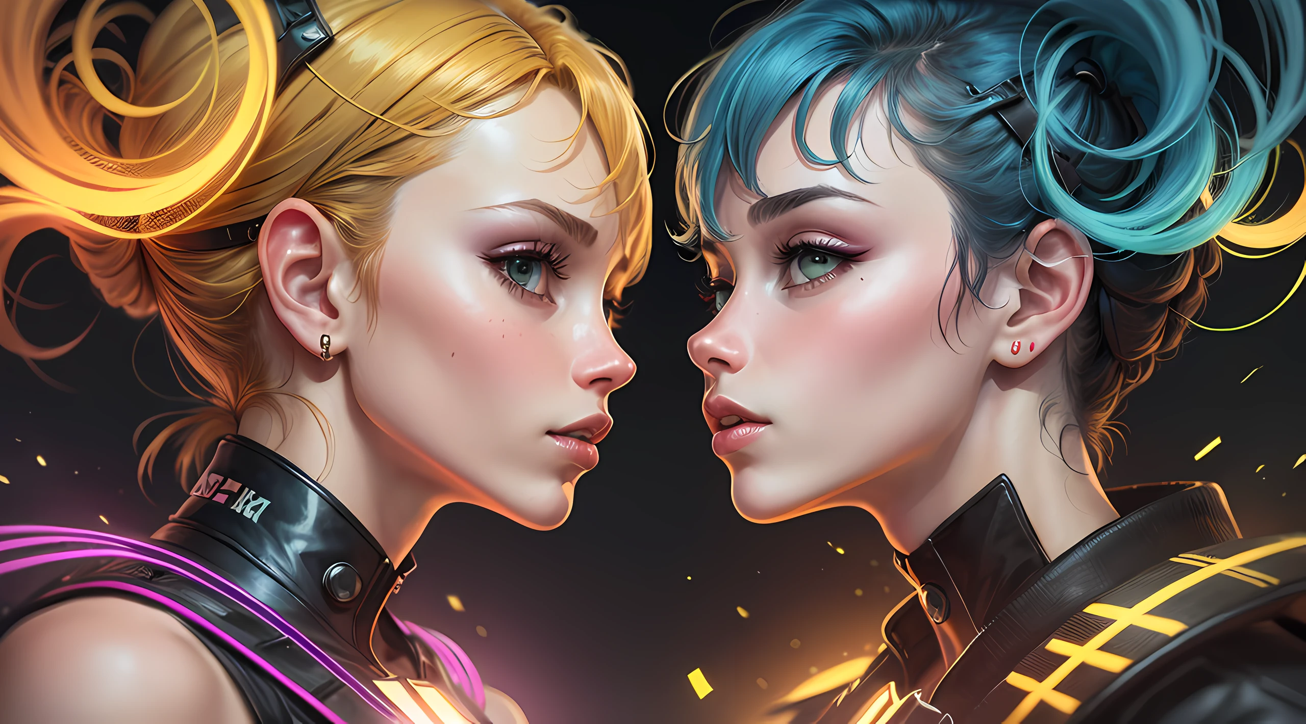 Symmetrical digital design, com linhas curvadas, Bright colored illustration, amarelo, portanto, Branco, com efeitos de raios de flash, linhas neon, (UHD, 8k:1.5), estilo cyberpunk.