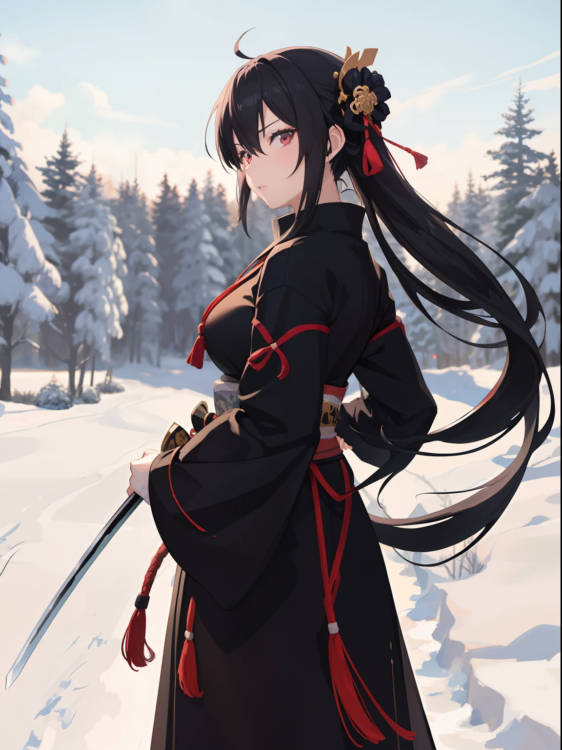 Anime girl with samurai sword in snowy forest with snow background, Badass Anime 8 K, 4 k Manga Hintergrundbild, , 4k Anime Hintergrundbild, Anime Hintergrundbild 4k, Anime Hintergrundbilder 4k, anime art wallpaper 4 k, anime art wallpaper 4k, Anime-Stil 4 K, Detaillierte digitale Anime-Kunst, Bestes Anime 4K Konachan Hintergrundbild