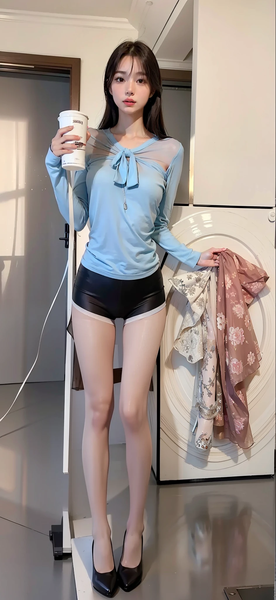 AS-Adult，Craving sexual，medium wind_herself，（best qualtiy，A high resolution，tmasterpiece：1.4），A tall and beautiful woman，Dark brown hair in loose wavy styling，nedium breasts，wearing flesh-colored pantyhose，Flesh-colored pantyhose，Wear transparent flesh-colored pantyhose，Wear transparent pantyhose，（（top-quality，8K，tmasterpiece：1.3）），Sharp focus：1.2，perfect body type：1.4，Slender abs：1.2，（（dark brown  hair，：1.4））