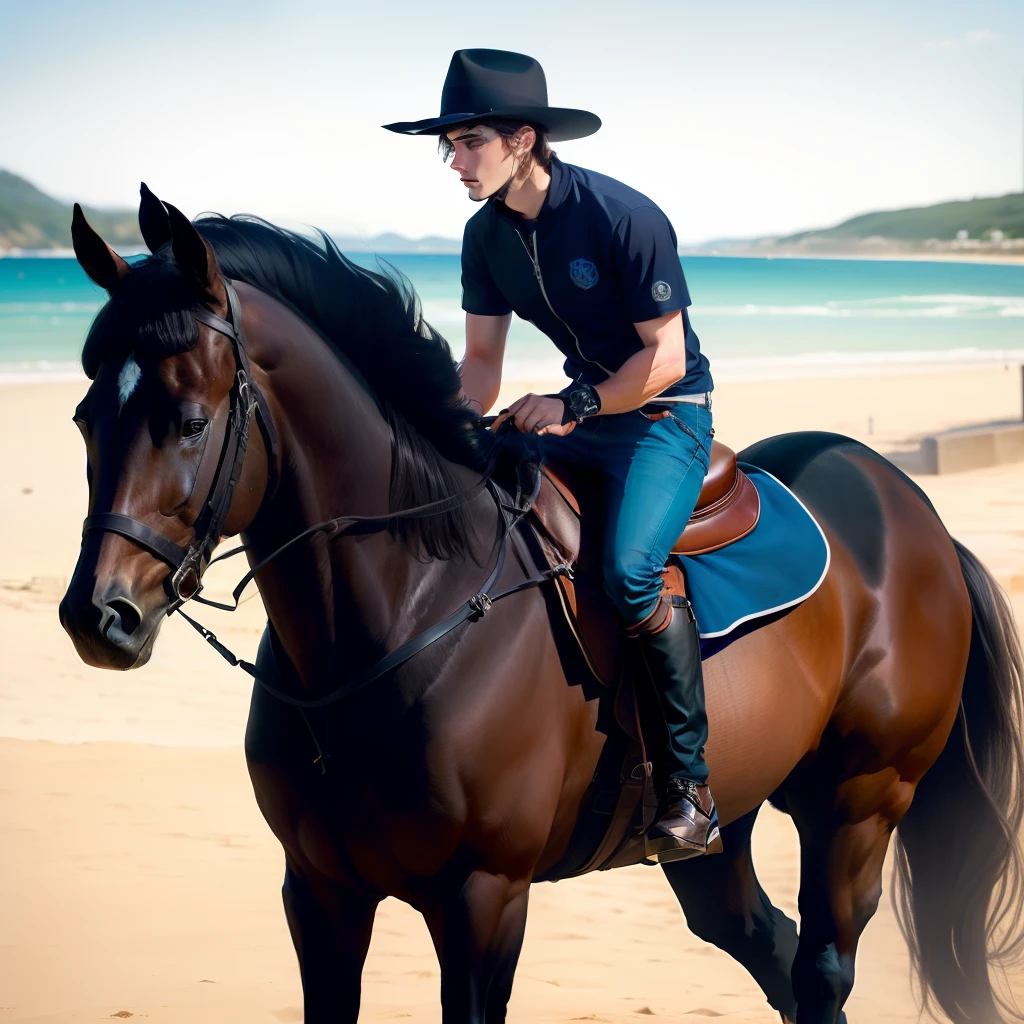 Un joven con bermuda playa caballo negro