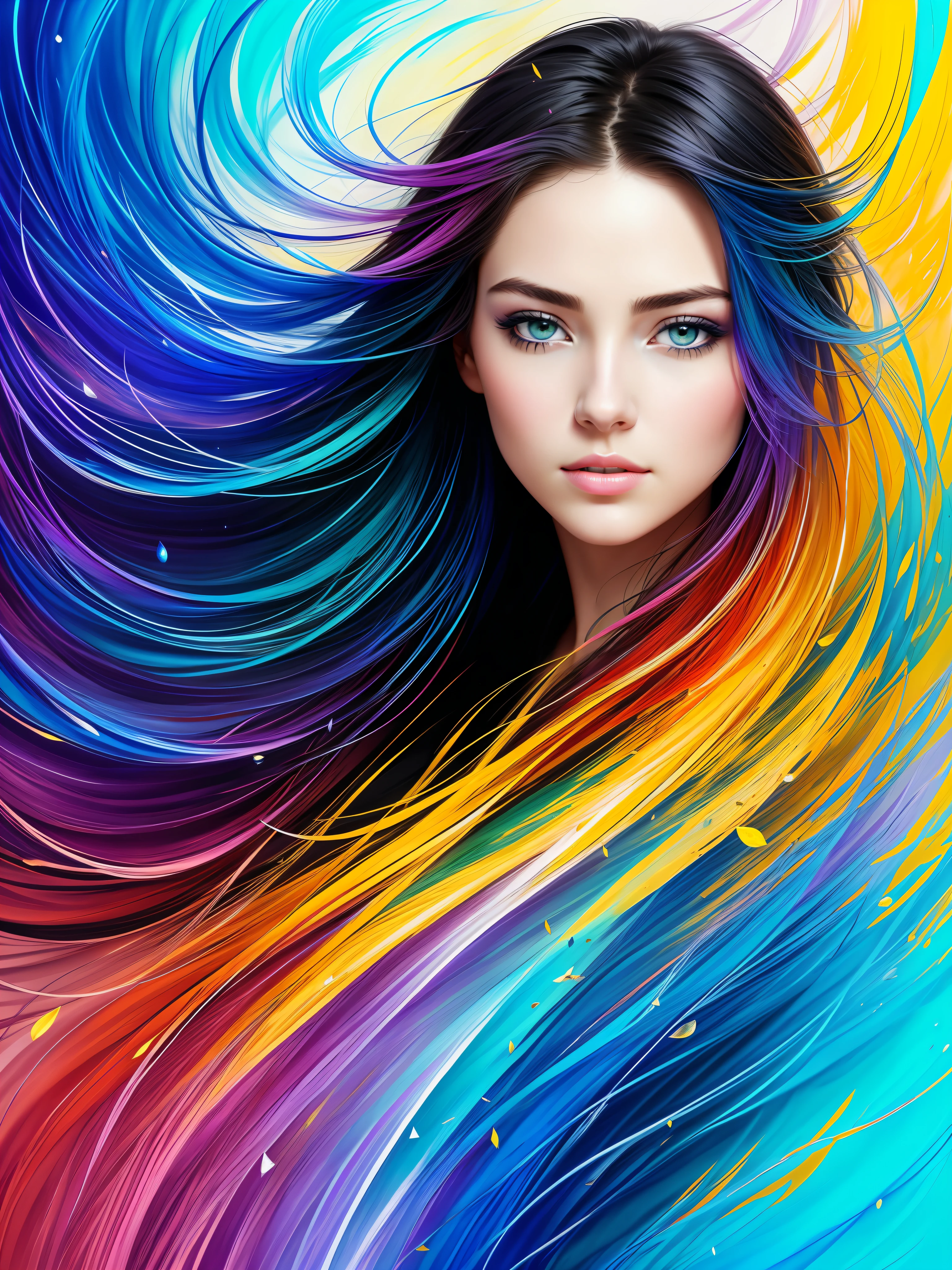 Colorful beautiful girl: a giru 28-years old, messy hair, oil painting, nice perfect face with soft skinice perfect face, blue yellow colors, light purple and violet additions, light red additions, intricate detail, splash screen, 8k resolution, masterpiece, cute face,artstation digital painting smooth veryBlack ink flow: 8k resolution photorealistic masterpiece: intricately detailed fluid gouache painting: by Jean Baptiste Mongue: calligraphy: acrylic: watercolor art, professional photography, natural lighting, volumetric lighting maximalist photoillustration: by marton bobzert:, complex, elegant, expansive, fantastical,  wavy hair, vibrant, Best quality details, realistic, High definition, High quality texture, epic lighting, Cinematic film still, 8k, soft lighting, anime style, masterful playing card border, random Colorful art, oil painting, blue yellow colors, light purple and violet additions, light red additions, intricate detail, splash screen, 8k resolution, masterpiece, artstation digital painting smooth veryBlack ink flow: 8k resolution photorealistic masterpiece: intricately detailed fluid gouache painting: by Jean Baptiste Mongue: calligraphy: acrylic: watercolor art, professional photography, natural lighting, volumetric lighting maximalist photoillustration: by marton bobzert:, complex, elegant, expansive, fantastical, vibrant