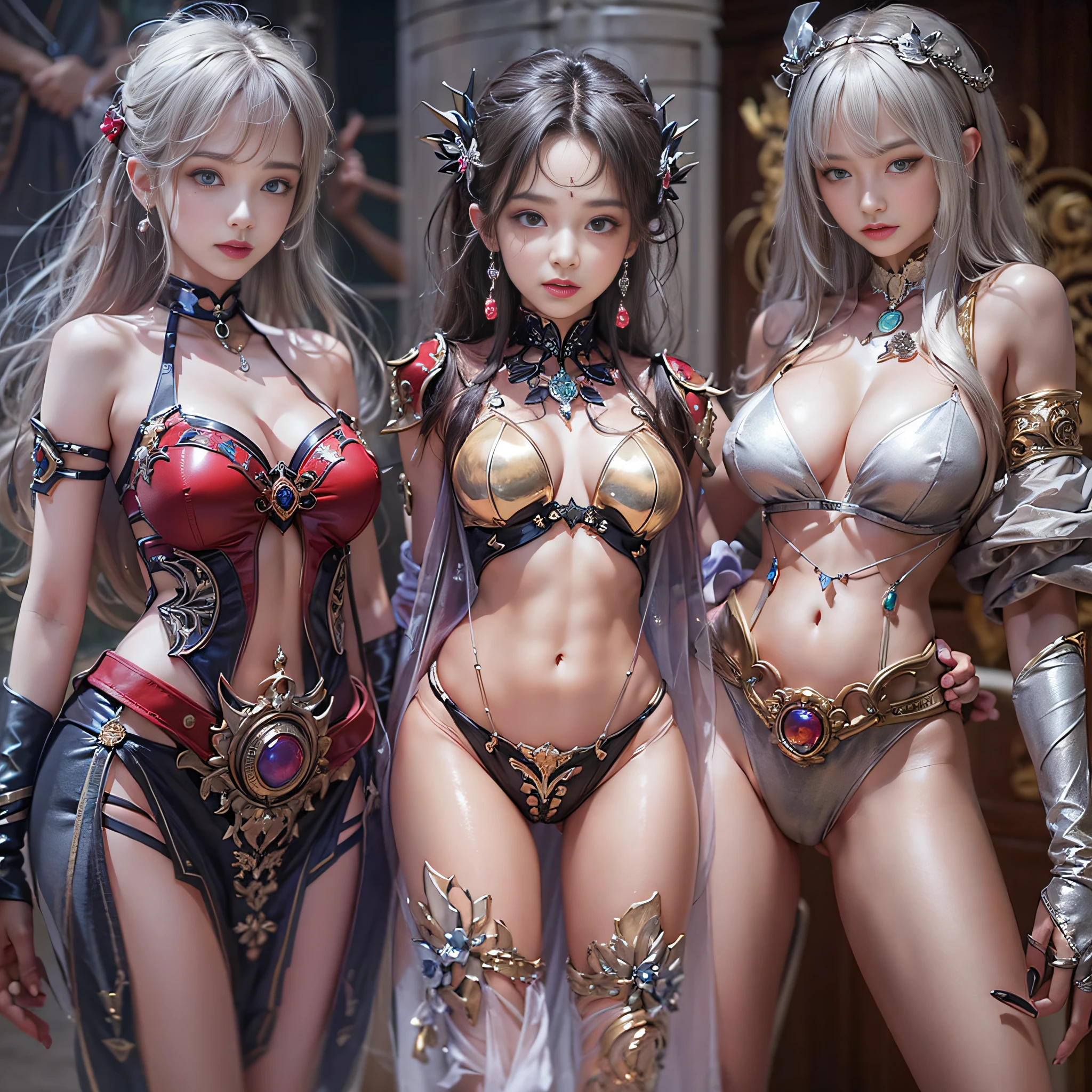 ((​masterpiece:1.4)、(top-quality:1.4)、(reallistic:1.7))、Two pairs of sexy female space federal police、Yuri and Kay's sexy duo、Super sexy daughter、Super beautiful girl、2girls:1.4、Transparent clothing、Sexy costumes、Glossy luxury latex、Luxury Latex Bodysuit、By Luis Royo、age19、Super Ultra Ultra Bikini、Outstanding style、(Two legs are drawn correctly:1.7)、(Two arms are drawn correctly:1.7)、The limbs are anatomically correctly drawn:1.7、Slender Abs、(beauty legs:1.4)、beautiful countenance、kawaii faces、Beautiful udder、Beautiful ass、A detailed eye、beautidful eyes、Raw photo、red-lips、Red boots、a choker、a necklace、耳Nipple Ring、Fantasy of an ancient city、Ancient City Palace