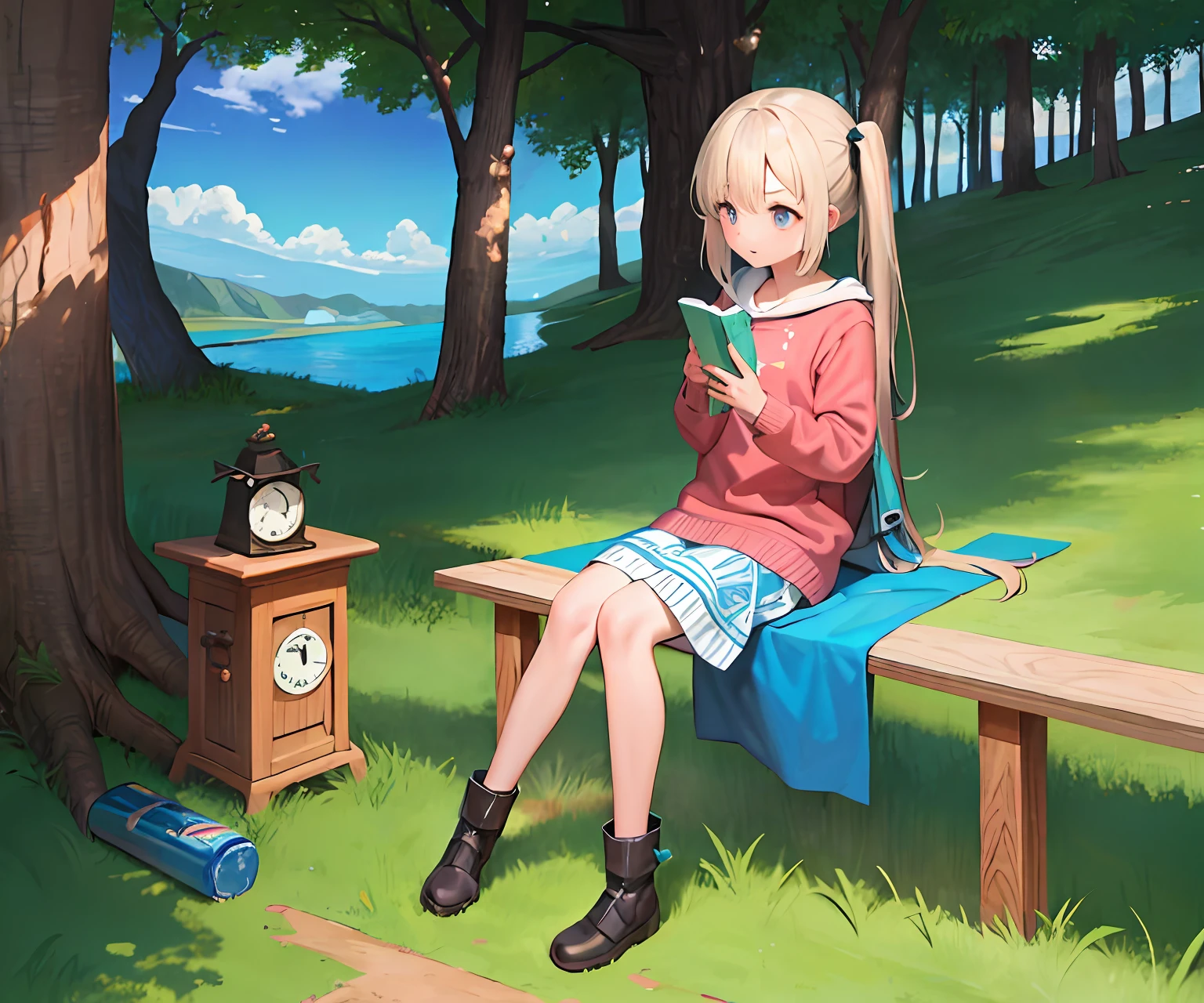 master part, best quality, ultra-detalhado, illustration, 1girl, sozinho, ao ar livre, Campismo, night sky, montanhas, Natureza, estrelas, ..lua, fogueira, toldo, twin ponytails, olhos verdes, Alegre, Feliz, mochila, Saco de dormir, camping stove, water bottle, botas de montanha, Luvas, sweater, kalap, lanterna, floresta, rochas, Rio de Janeiro, madeira, smoke billowing, sombras, contraste, constellations, peaceful, sereno, ainda, calmo, remoto, isolado, aventureiro, exploration, escapar, independence, survival, desenvoltura, desafio, perseverance, vigor, resistance, observation, intuition, adaptabilidade, criatividade, imagination, artistry, inspiration, Beleza, medo, maravilha, gratitude, Appreciation, relaxamento, prazer, rejuvenescimento, mindfulness, consciousness, bond, harmonia, equilibrium, textura, detalhe, Realismo, profundidade, perspectiva, compositing, cor, luz, sombra, reflection, refraction, Tom, contraste, primeiro plano, meio termo, Background Story, naturalista, figurativo, representational, impressionista, Expressionistic, abstrair, inovador, experimental, unique