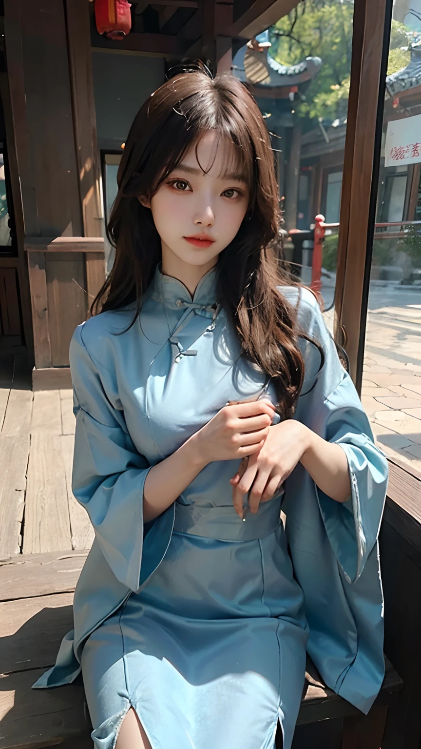 beautiful a girl、high-level image quality、Like a shot with an SLR、Sensual body、chinese clothes、Make a slit in the clothes on the thigh、Painting a work of art depicting a woman in a traditional cheongsam