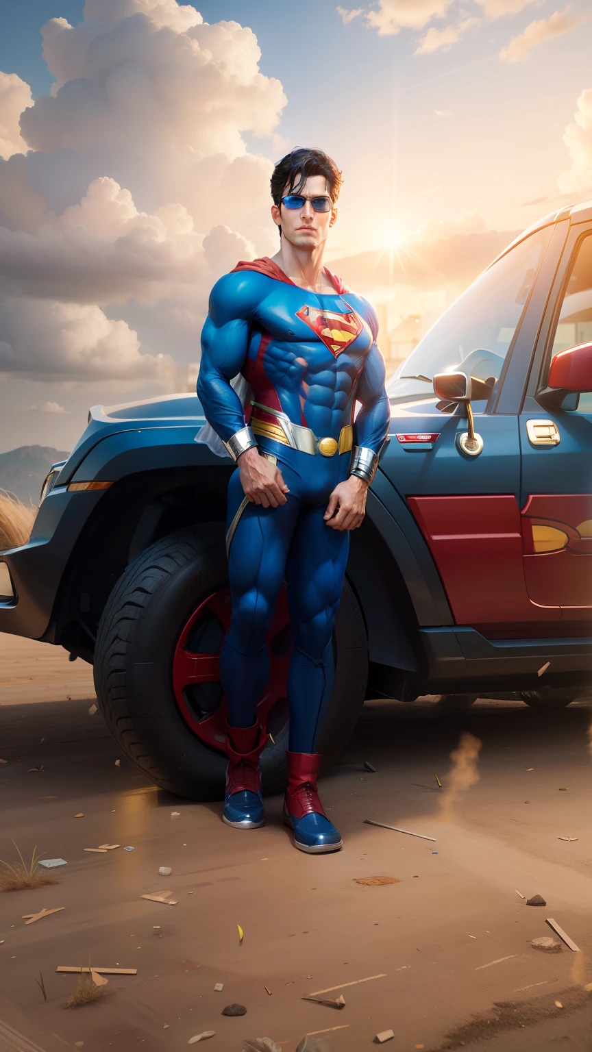 Superman look 3D handsome baground change super car superdog