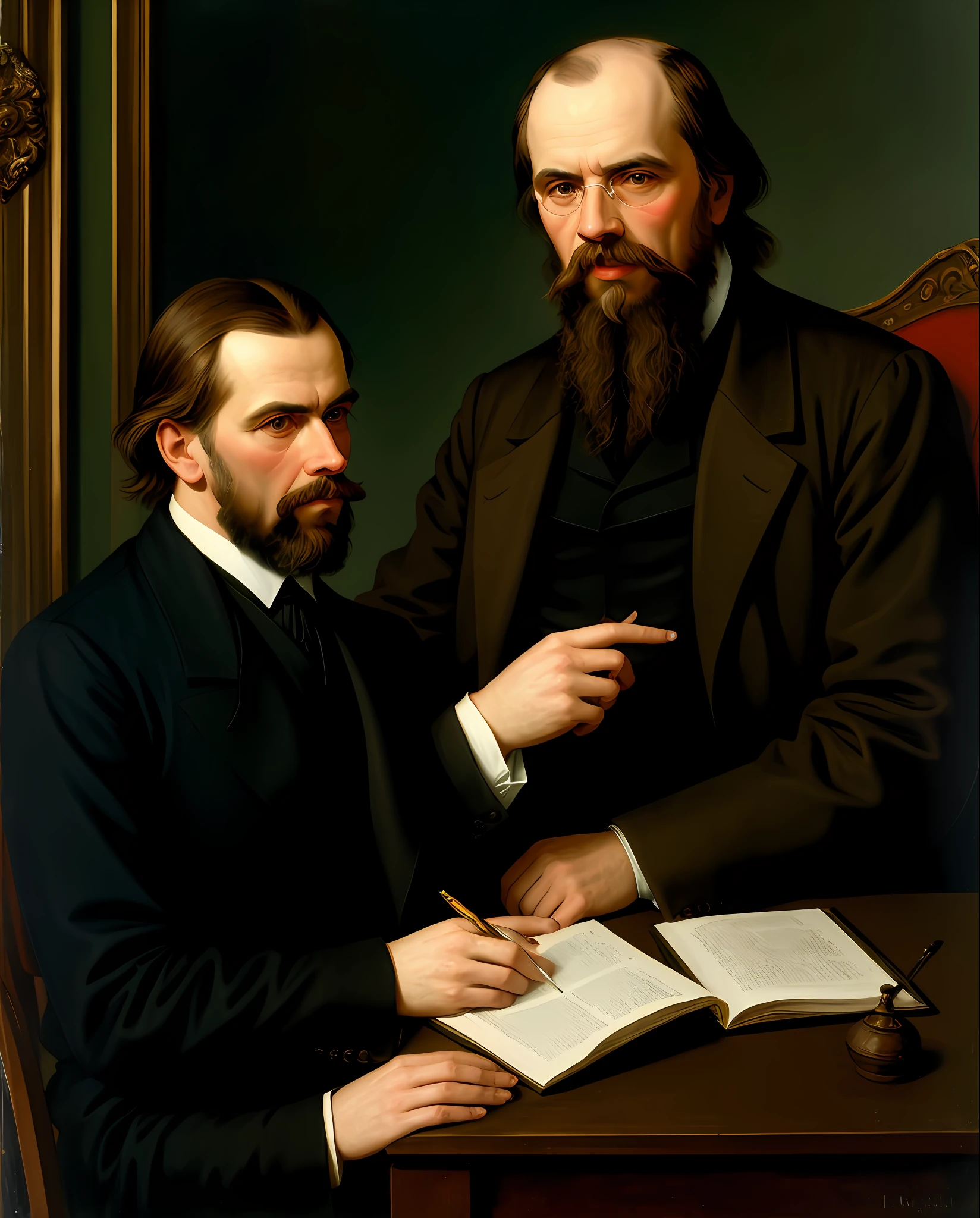 oil-painting, obras-prima, Friedrich Nietzsche and Fyodor Dostoevsky conversed, 8K分辨率, imagem espetacular.