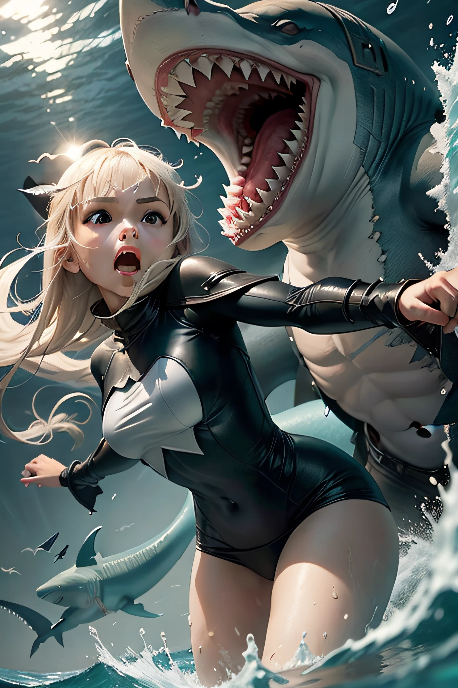 (best quality,4k,highres),(realistic:1.37),A woman greatly resembling Paris Hilton,1girl,torn,rugged costume,Supergirl costume,life-threatening situation,drowning,struggling desperately,dramatic,life-or-death,desperate gasping for air,octopus restraining her,tentacles tightly wrapped around her,underwater scene,ocean depths,perilous situation,emotional distress,dark and intense,heroine in distress,battle for survival,dire circumstances,fight for her life,ominous,twisting tentacles,ogre-like creature,majestic ocean backdrop,harrowing struggle,frantic struggle for freedom,dangerous encounter,thrilling,heart-pounding,claustrophobic,dire consequences,breathtaking,high-stakes,helpless,urgency,overwhelming odds,superhuman strength,unyielding determination,ultimately triumphant,limb-like appendages,dramatic climax,stunning visual,compelling narrative,intense imagination,epic struggle,visual spectacle