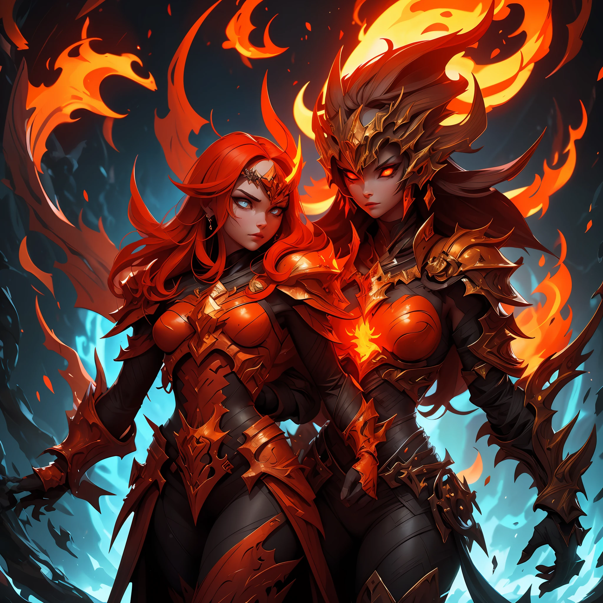 swirls of black, swirls of light blue, flames and fire, blue fire