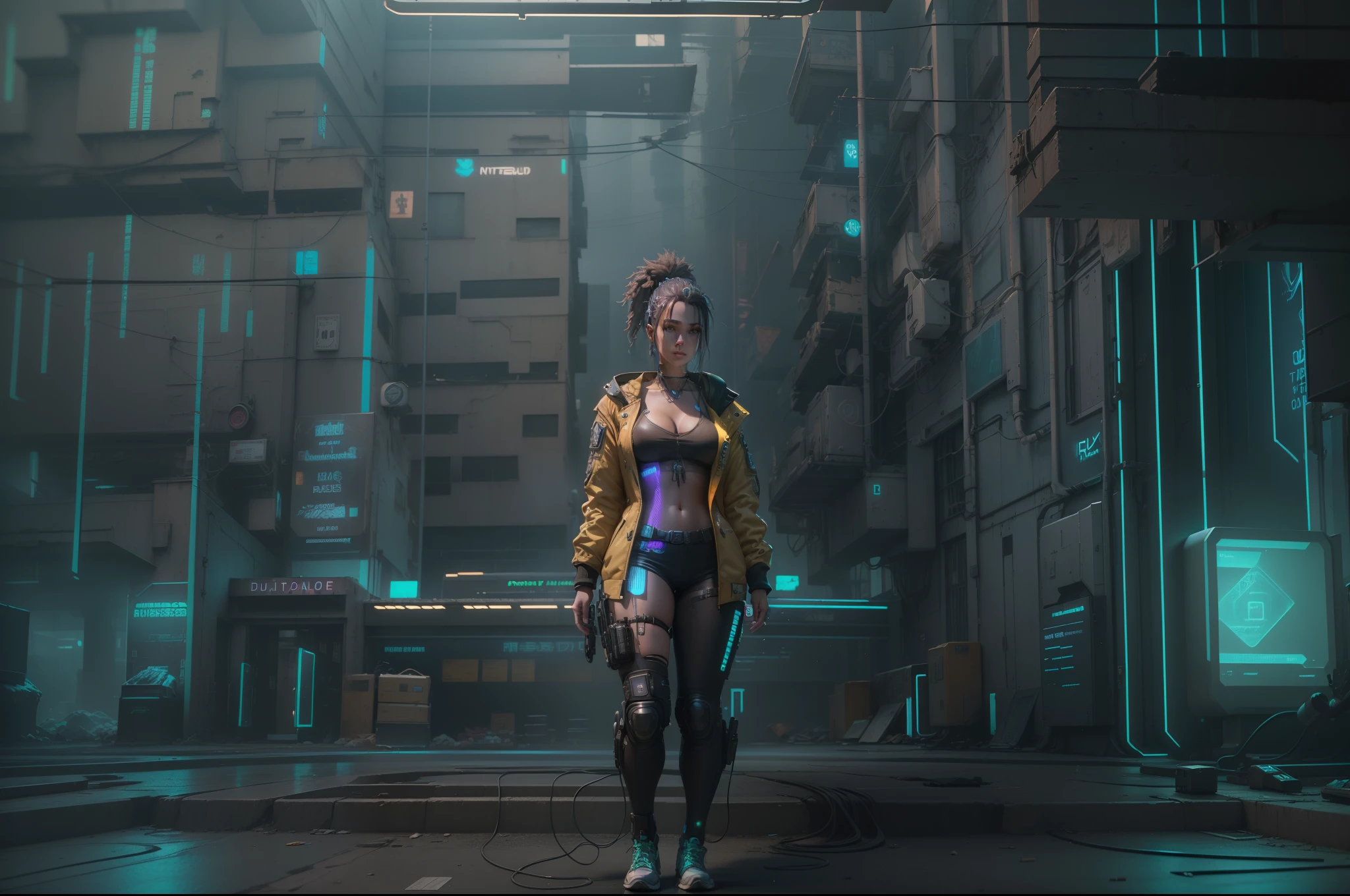 ((Best Quality)), ((Masterpiece)), (Very detailed:1.3), 3D, Beautiful (Cyberpunk:1.3) Female hacker, thick hair, operating computer servers, LCD screens, fiber optic cables, HDR (High Dynamic Range), ray tracing, NVIDIA RTX, Super Resolution, Unreal 5, Subsurface scattering, PBR textures, Post processing, Anisotropic filtering, Depth of field, Maximum sharpness and sharpness, Multi-layer textures, Albedo and specular mapping, surface shading, accurate simulation of light-material interactions, perfect proportions, octane rendering, duotone lighting, low ISO, white balance, rule of thirds, wide aperture, high efficiency sub-pixels, subpixel convolution, luminous particles,