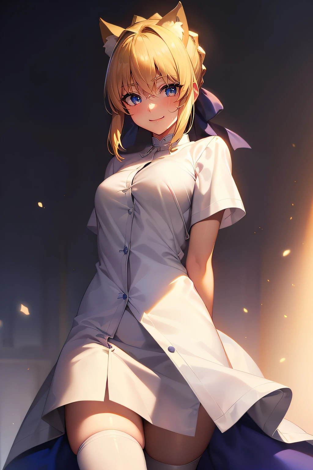 ((top quality, 8K, masterpiece: 1.3)), ((Saber)), (((Artoria Pendragon))), sharp: 1.2, perfect body beauty: 1.4, small breasts, very detailed face and skin texture, detailed eyes, ((heart-shaped pupil:1.0)) double eyelids, ((smiling, satisfied look on her face after climaxing in sex)), blush, the shape of the pubic area is clearly visible, pubic hair visible, ((lying in bed)) ((without panties, without bra)), large T-shirt, wet clothes, wet skin, wet light clothes, light blue underwear, areola visible, ((A large amount of clear liquid overflows from the cum))