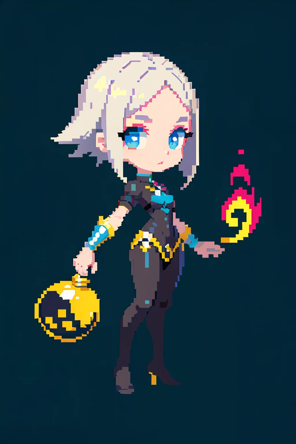 (master part, best quality, best quality), pixel, pixel Art, uma menina, com casaco preto, cabelos pretos escuros, em um quarto, corpo inteiro, rosto fofa, fantasia sombria