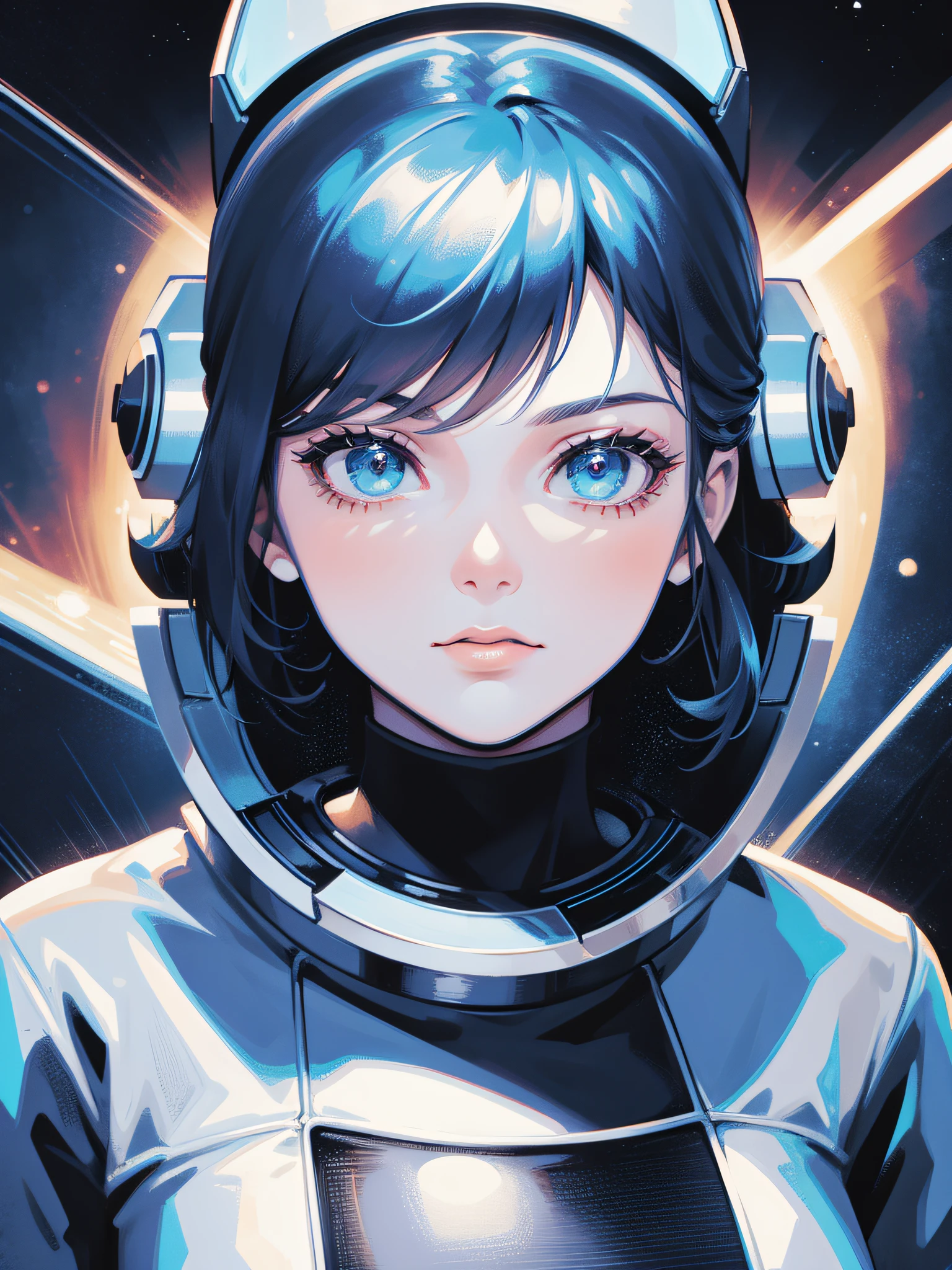 vector for t-shirt print of a female face style sci-fi movies from the 50s, style image from old movies from the 60s, image with white background, highlight for styled image of space movies from the 50s and their look