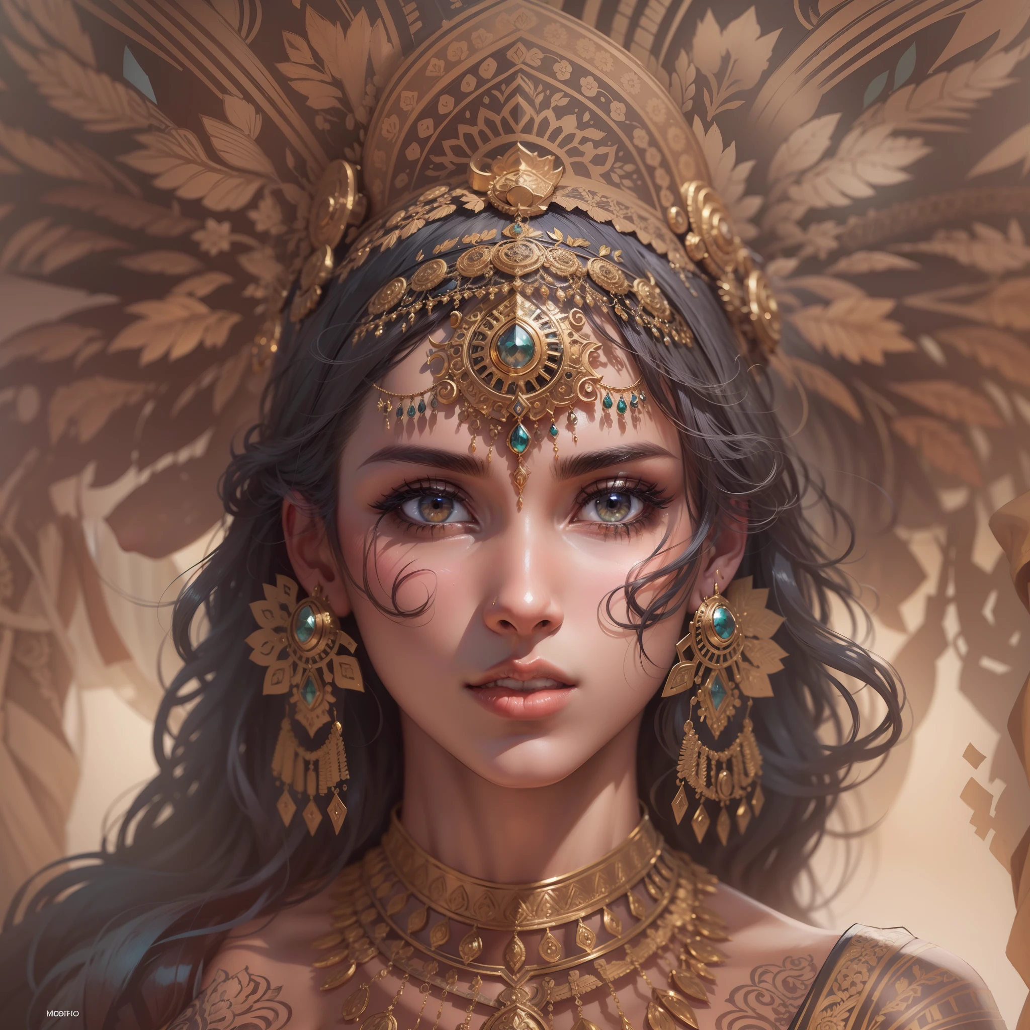 (highly detailed), (illustration), (intricate), (beautiful face), (attractive body), morden indian goddess.