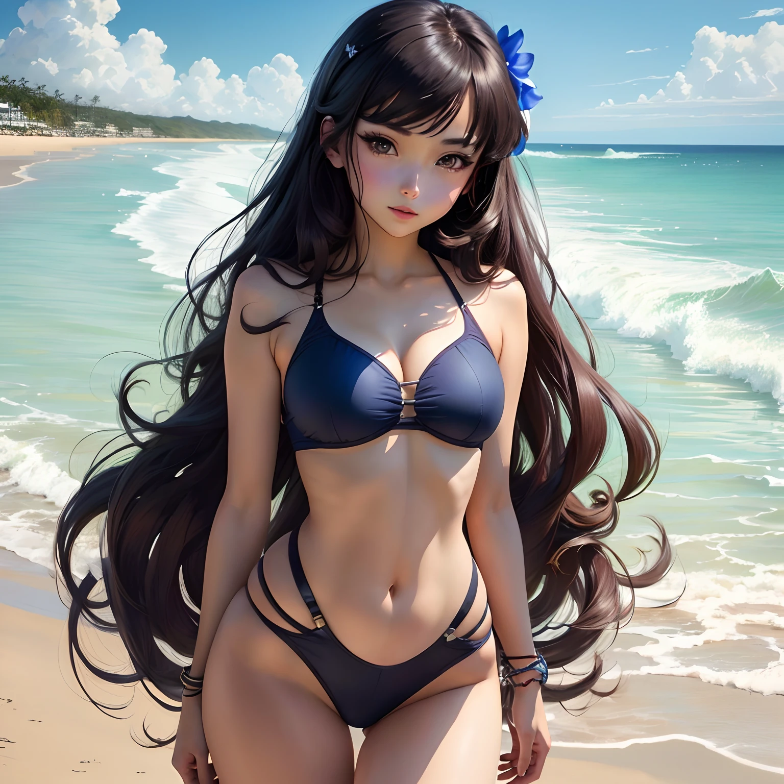 Beach girl, anime, wide hips