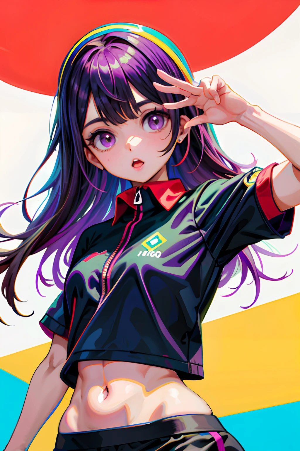 (1 garota bonita), seios grandes, pele branca, ((gordinha)), com calma e camisa ((preta)), scenecy ((quarto roxo)), tenis (vermelho), extressão (felicidade), pixel arte, pixel