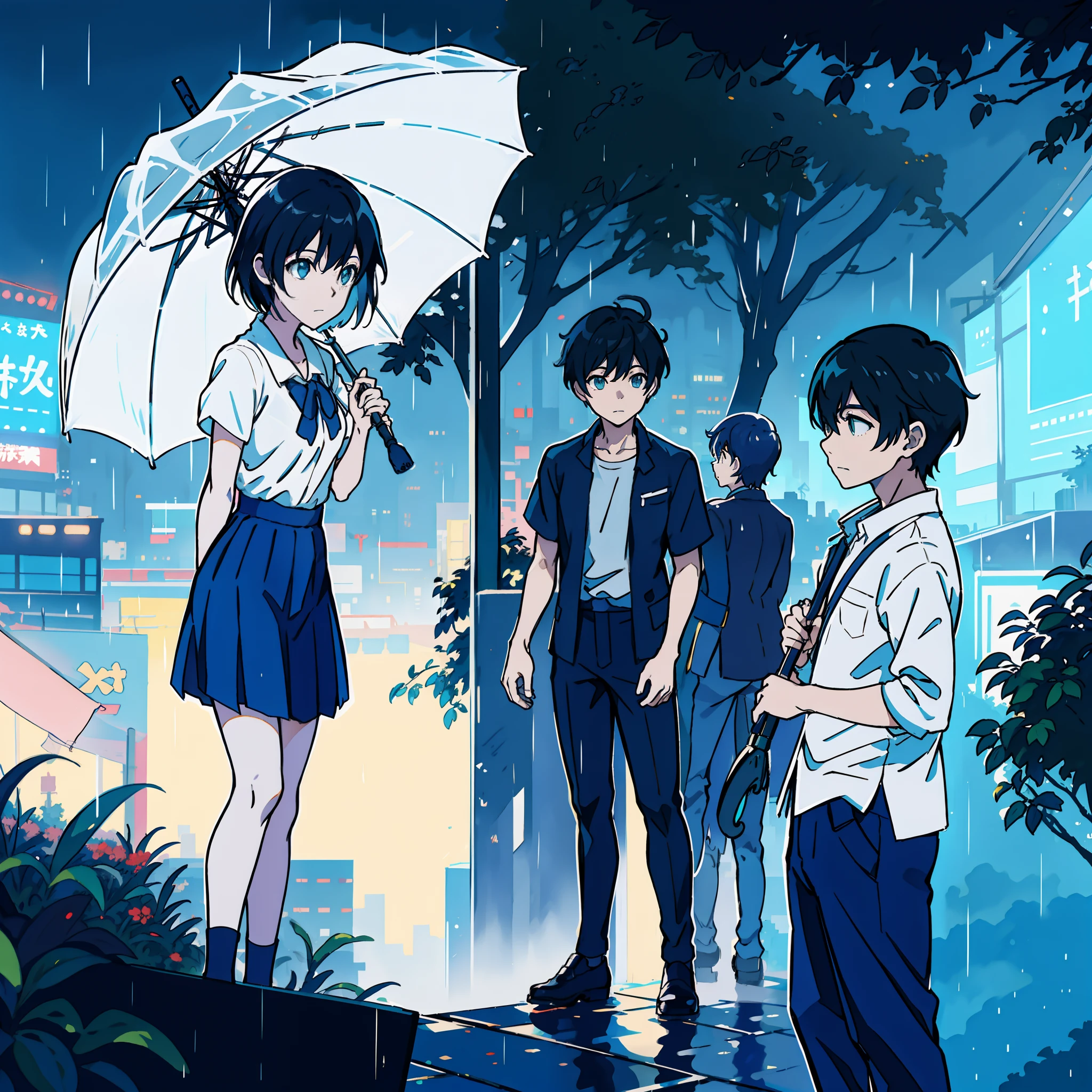 They are standing in the rain under an umbrella in the city, Makoto Shinkai Cirilo Rolando, sob chuva, Sakimichan e Makoto Shinkai, Arte no estilo de Guweiz, estilo anime 4K, Atey Ghailan 8 K, Chovendo, Directed by: Atey Ghailan, Anime Art Wallpaper 8K, em estilo de atey ghailan