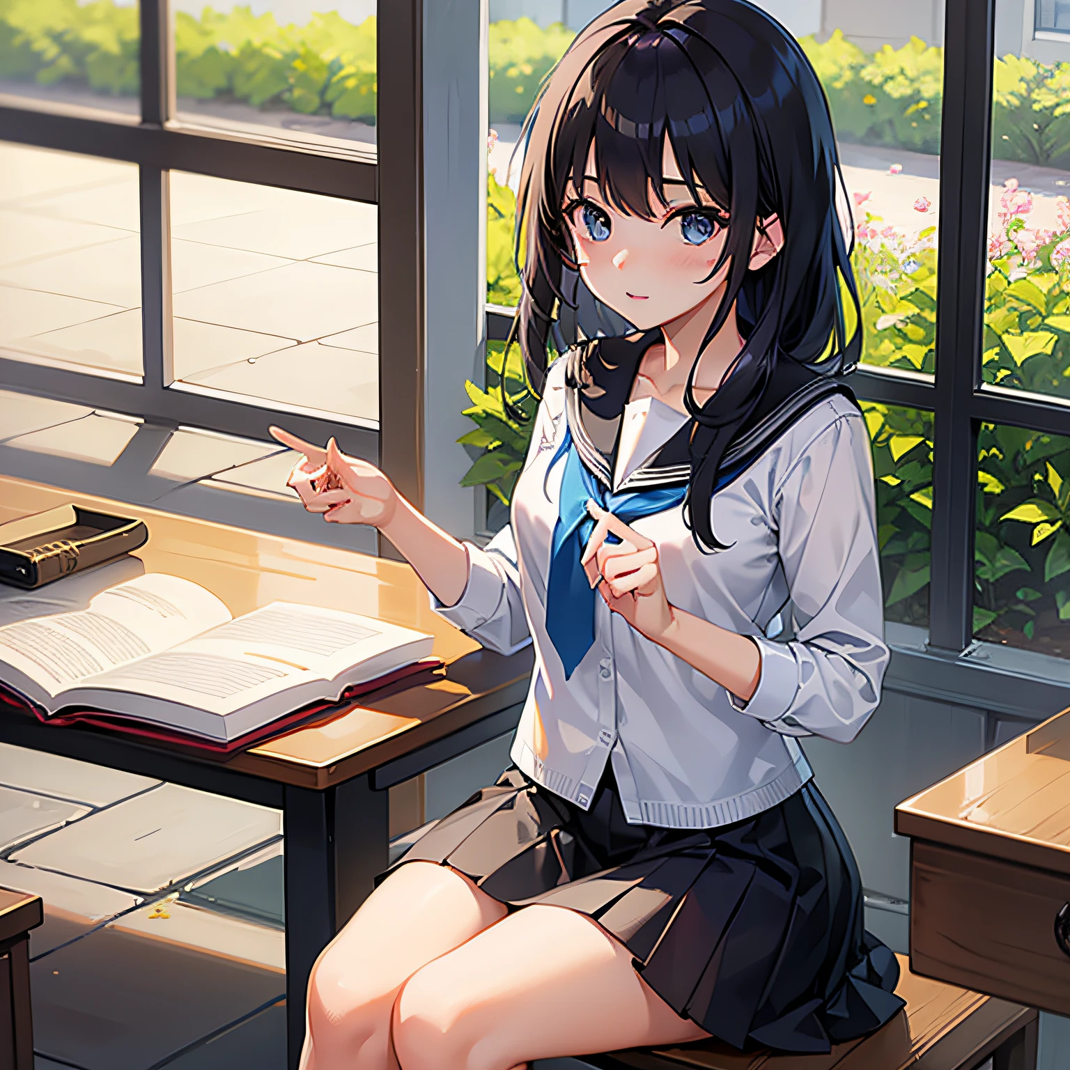 top-quality, masterpiece、Students illuminated by morning light、1The Girl of