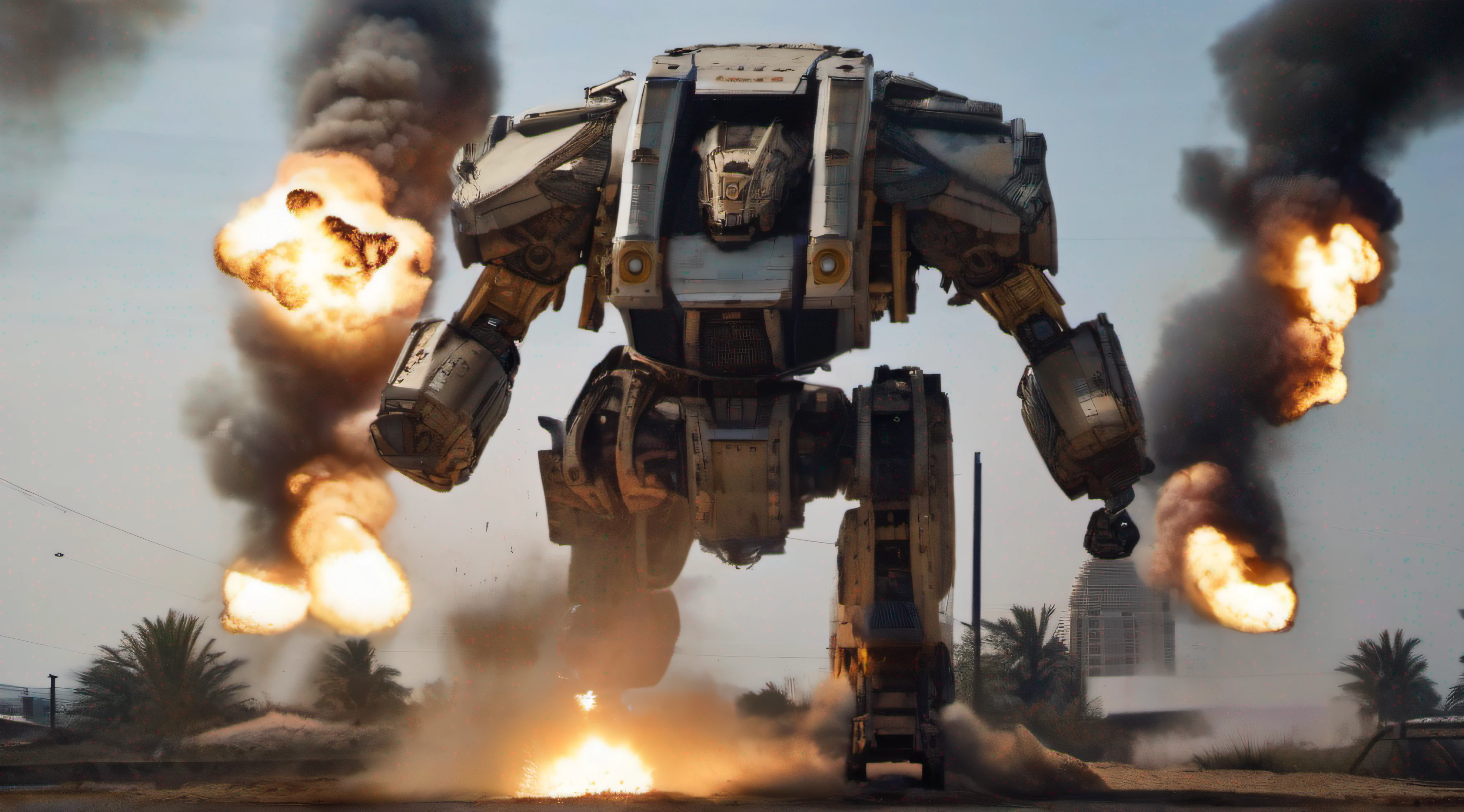 8k, Ultra Resolution, (((foto realista))), (((Cinematographer))), Guerra de mechs, soldados, balas, Cannons, explosiones, robots, mechas, mech, mech detallado, detalles intrincados, mecha afectado por explosiones, humanos corriendo, caos, en medio de una guerra caotica, destruyendo todo, luz fuerte, brillante, violencia, caos, destruccion, muerte, explosiones