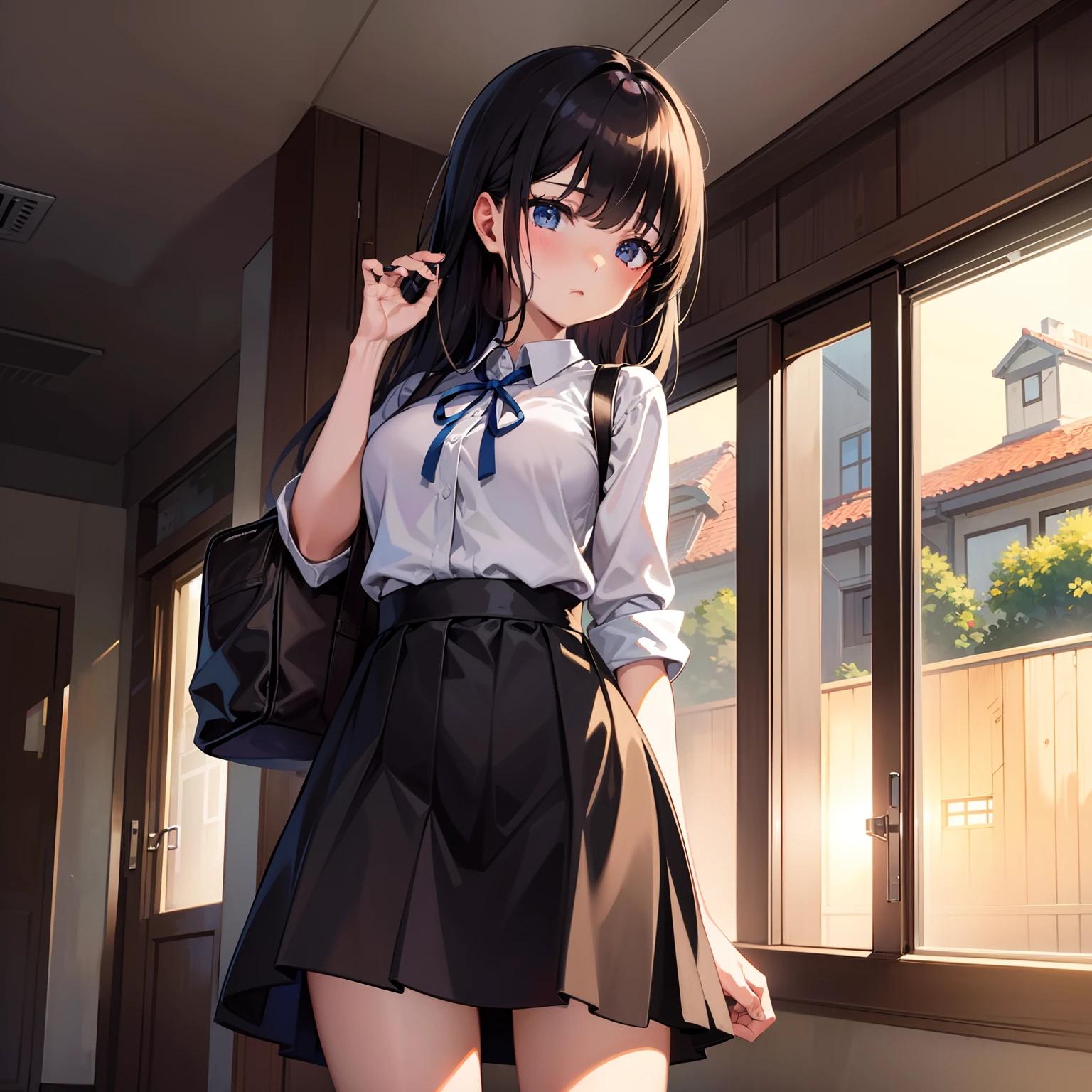 top-quality, ​masterpiece、Students illuminated by the morning light、１The Girl of