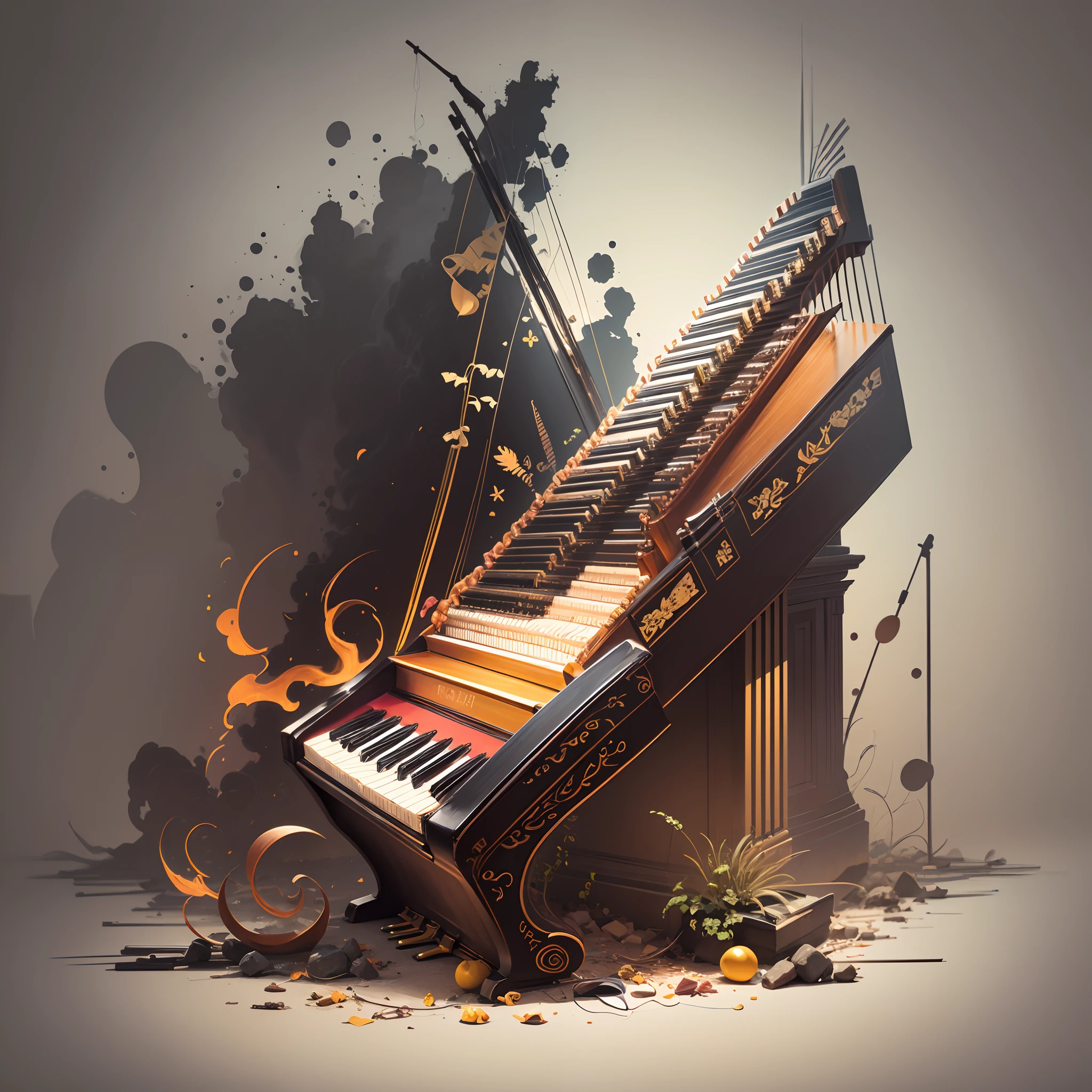 a colorful digital art drawing style piano for musical instrument branding --auto --s2