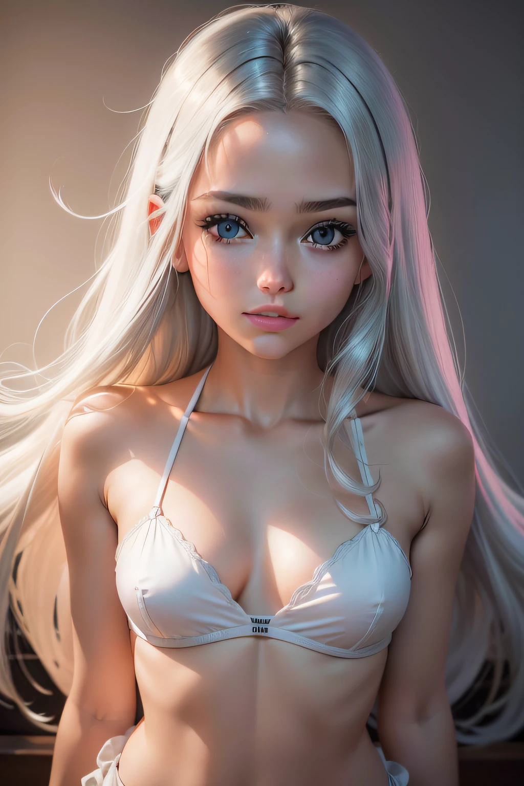 Fotos RAW, sem roupa, (((Retrato de extrema beleza))), (((pele branca brilhante bonita)), 1 girl,  bonita de 14 anoaga, ((cabelo loiro platinado brilhante com brilho)), [attractive light whitish blue eyes], Cabelo fino e sedoso, Cabelos longos lisos, delineador, Franja bonita, cabelo entre os olhos, fluttering hair, sorrir, ((master part, Qualidade Superior, ultra detalhe, Luz do filme, Detalhe complexo, high resolution, 8k, Muito Detalhe)), Antecedentes detalhados, 8k UHD, DSLR, luz suave, alta qualidade, filmic grain, Fujifilm XT3, profundidade de campo rasa, luz natural, (perfect hands), Rosto bonito perfeito, seios grandes