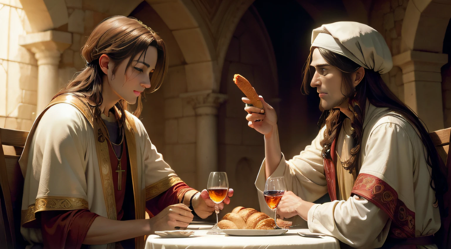 Melchizedek brings bread and wine and blesses Abraham, realistic, 4k