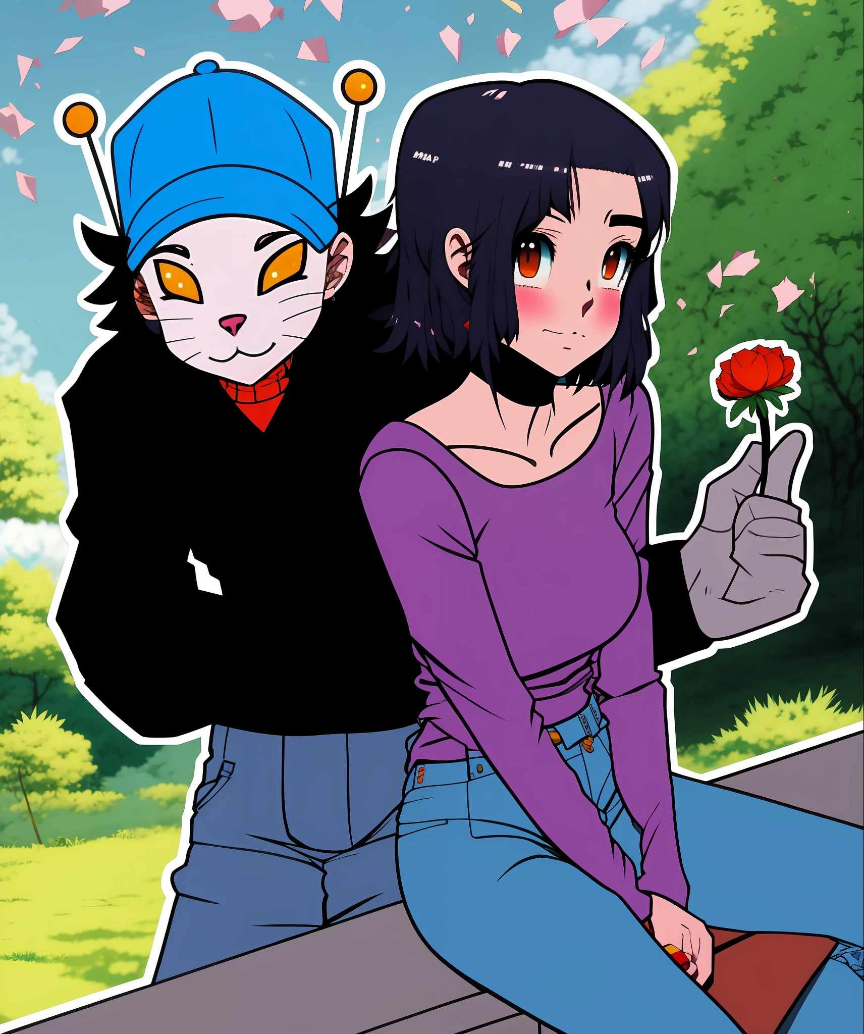 Caricatura de una mujer y un gato sentados en un banco, en estilo anime, in the art style of 8 0 s anime, 9 0 s estilo de arte anime, Estilo de arte de dibujos animados, Cartoon Artstyle, Estilo de arte anime, 8 0 s estilo de arte anime, en un estilo anime, in japanese anime style, 9 0 s estilo anime, Estilo anime de los 90