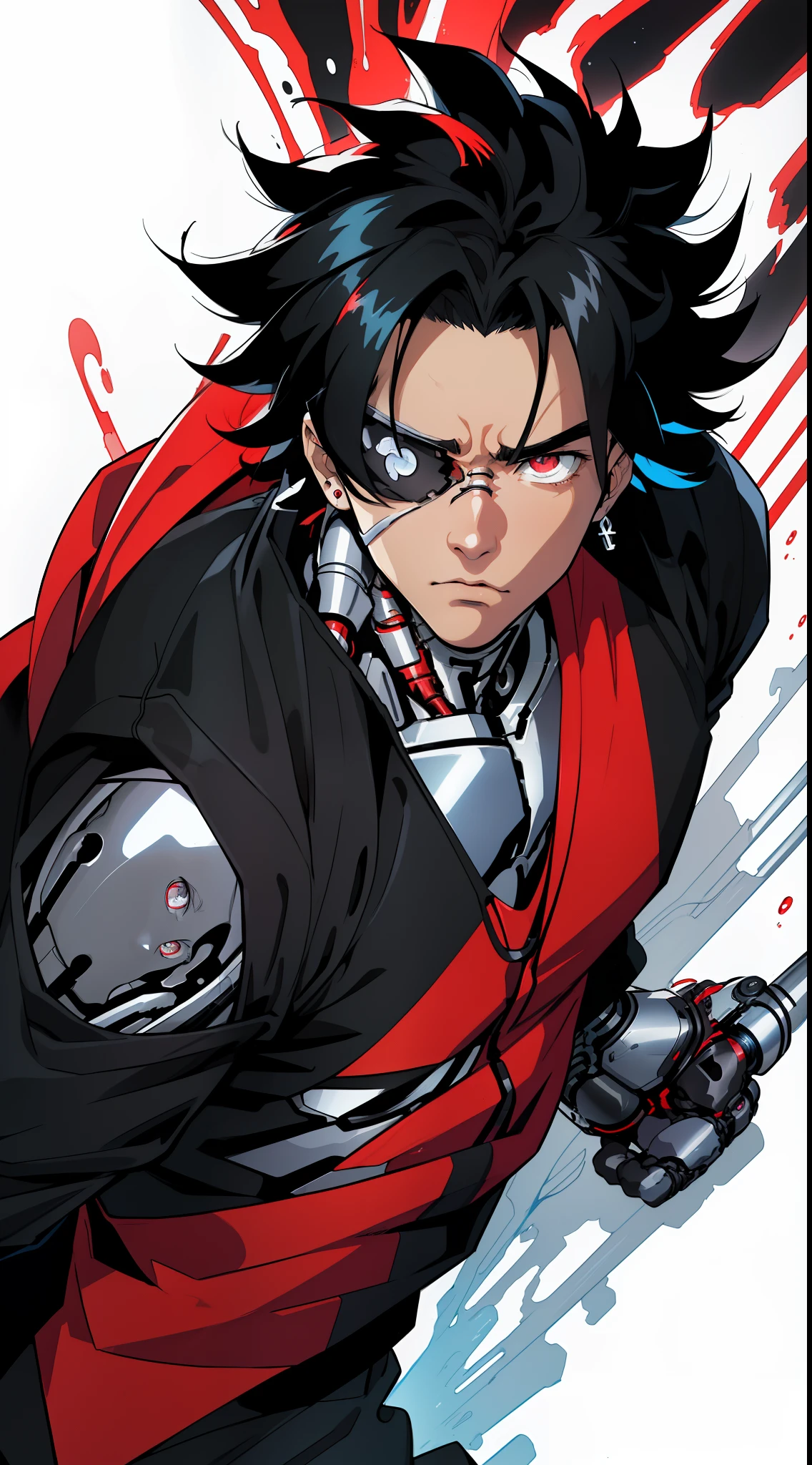 (anime) . Male ((((Terminator)))), black hair, deep red eyes . (Masterpiece: 1.8), (64k quality), (final fantasy artwork concept), detailed (manga eyes + hair + clothes + body + face + colors + shoulders + eyes (globular + transparent + liquid) + (sharper drawings) + (shiny jewelry) + (clothes folds) + (rounded eyes) + (consistent clothes) + (clothing features) + (eyes line), better (colorful + (coarser line) + (black line) + finishing . [Drawing] (Anime (Manga (Comics))) + (Coarse Line: 1.8) + (Black Line: 1.8) + (Color: 1.8) + (Clean: 1.8) + (Contrast: 1.8) + (Black Outline: 1.8) + (adjusted colors: 1.8) + (shadow set: 1.8) + (manga eyes: 1.8), ((made homogeneous: 1.3))