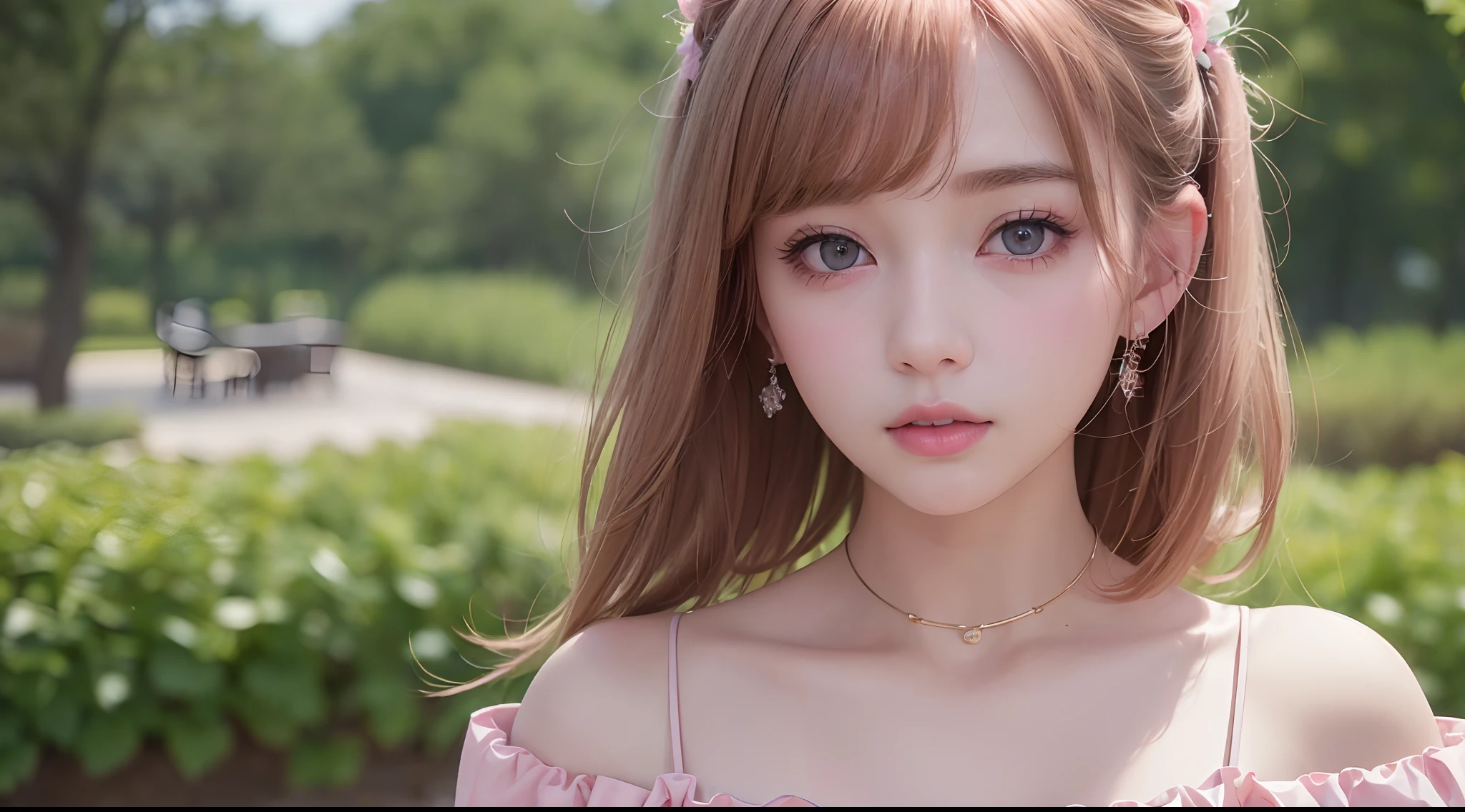 (8k, RAW photo, best quality, masterpiece:1.2), (realistic, photo-realistic:1.37),1 prefect cute face girl,collared off shoulder dress,cute, (((solo girl))),detailed face, light pink short hair, dramatic angle,looking at viewer,pov, (ulzzang-6500:1.18),
