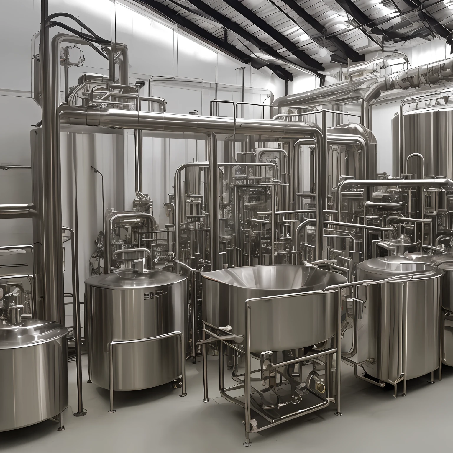 Conceptual Prototype
Scene:
A visual representation of the craft brewing environment at HLDL - Bebidas. A cena se passa em um ambiente aconchegante, ambiente bem iluminado, lembrando uma cervejaria tradicional.

Componentes:
Stainless Steel Containers:

Three stainless steel containers are lined up in a row, each with its own role in the manufacturing process. Eles lembram os tanques usados em cervejarias artesanais tradicionais.
Bomba Automatizada:

An automated peristaltic pump is connected to the containers. It is elegant and functionally designed, displaying control buttons and a digital display to adjust speed.
Temperature and Level Sensors:

The temperature and level sensors are positioned discreetly in the containers. They have an industrial appearance, with small reading panes to visualize the data.
Programmable Logic Controller (Regulamento CRE):

A CRE Regulation is mounted on a wall next to the containers. It has programming interface and display, and is connected to the sensors and the pump.
Operadores:

Dois operadores, vestidos com uniformes de cervejeiros, are interacting with the prototype. Um deles segura um tablet, where a representation of the UI is displayed.
user interface:

No tablet que um dos operadores segura, The user interface is visible. Shows temperature and level graphs, pump control buttons and real-time alerts.
Atmosfera e Cores:
The predominant colors are earthy tones, como marrons, amarelos e verdes, evoking a warm, traditional feel. The lighting is soft, highlighting the main components and creating a pleasant environment.