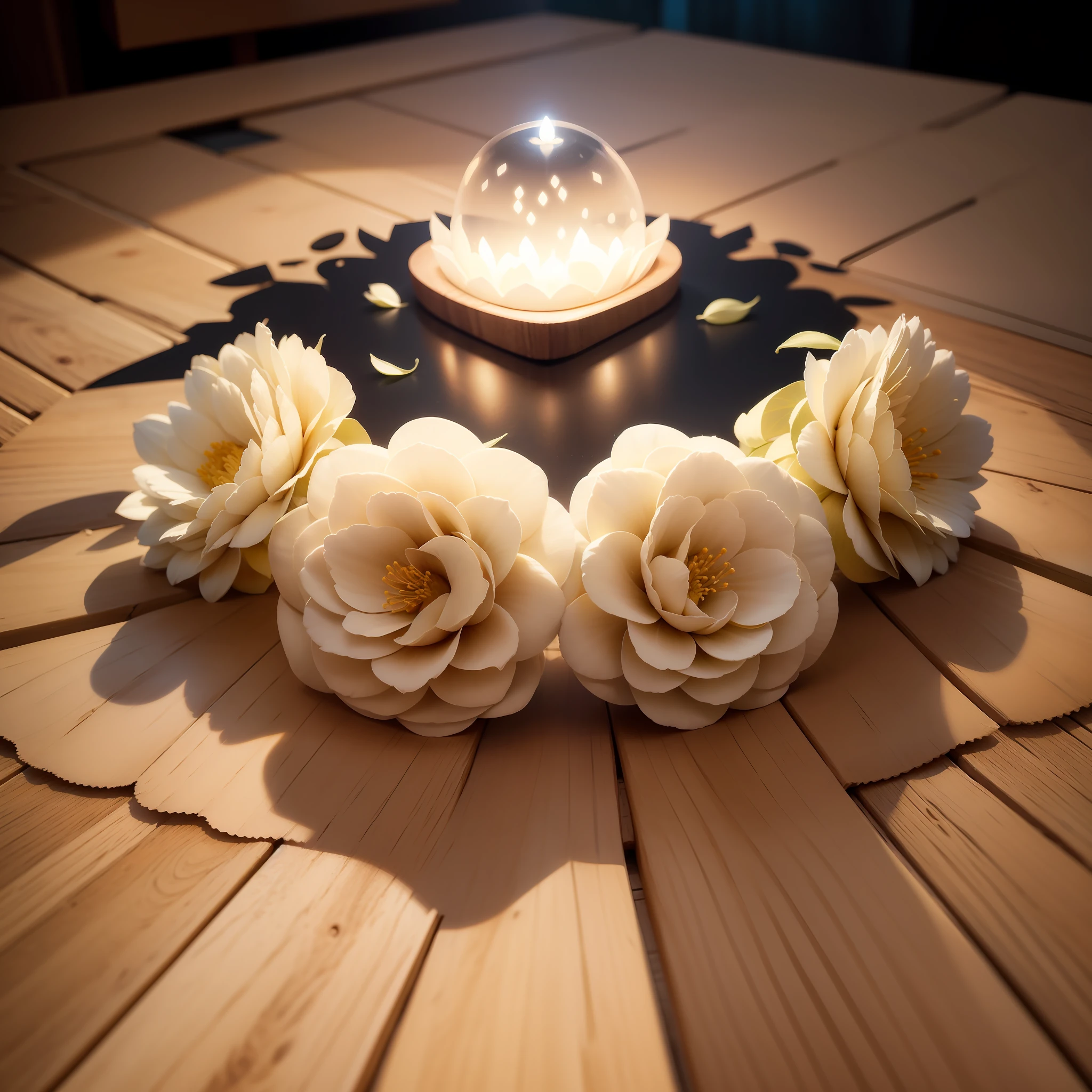 Vela em forma de flor com a chama animada, television show, Super realista, hiper realista, 8K
