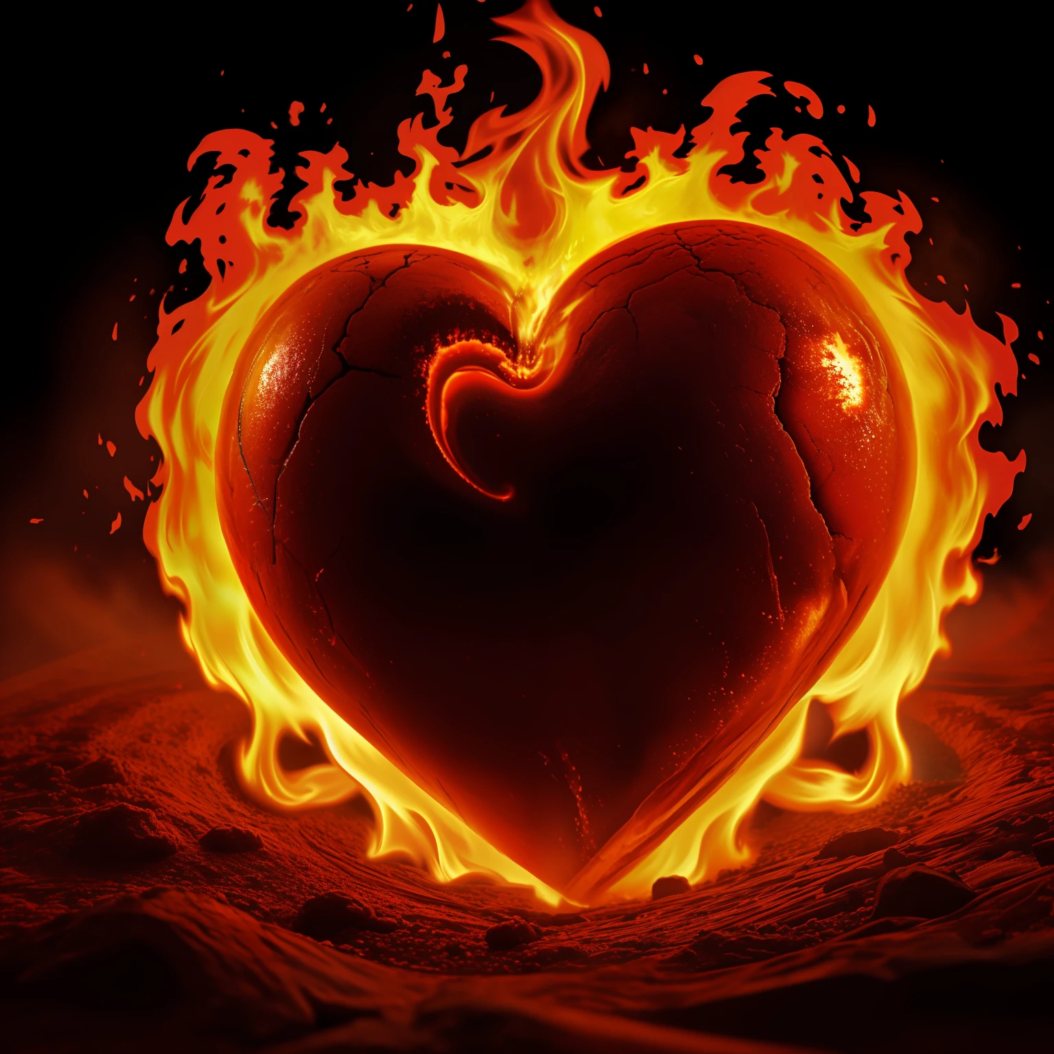 Human heart being consumed by scorching fire, HDR, obra prima, excelente qualidade, Ultra Detalhado, ultra realistico