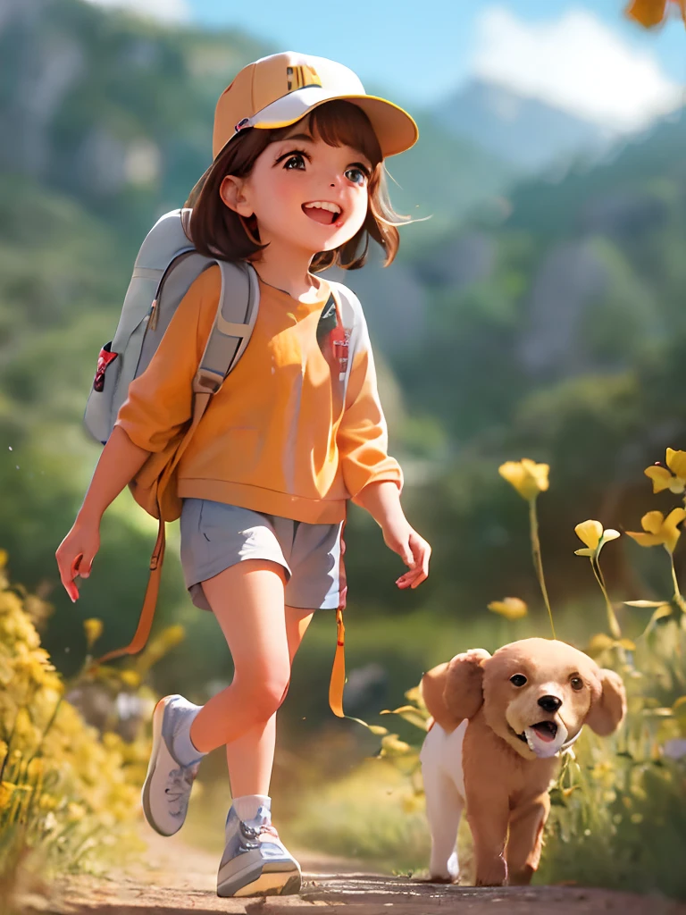 Prompt: Um urso incrivelmente charmoso e moreno carregando uma mochila usando uma camisa com as iniciais USP, enjoying a lovely spring walk surrounded by beautiful yellow flowers and natural landscapes. The illustration is in high definition in 4k resolution, com recursos faciais altamente detalhados e visuais em estilo cartoon.
