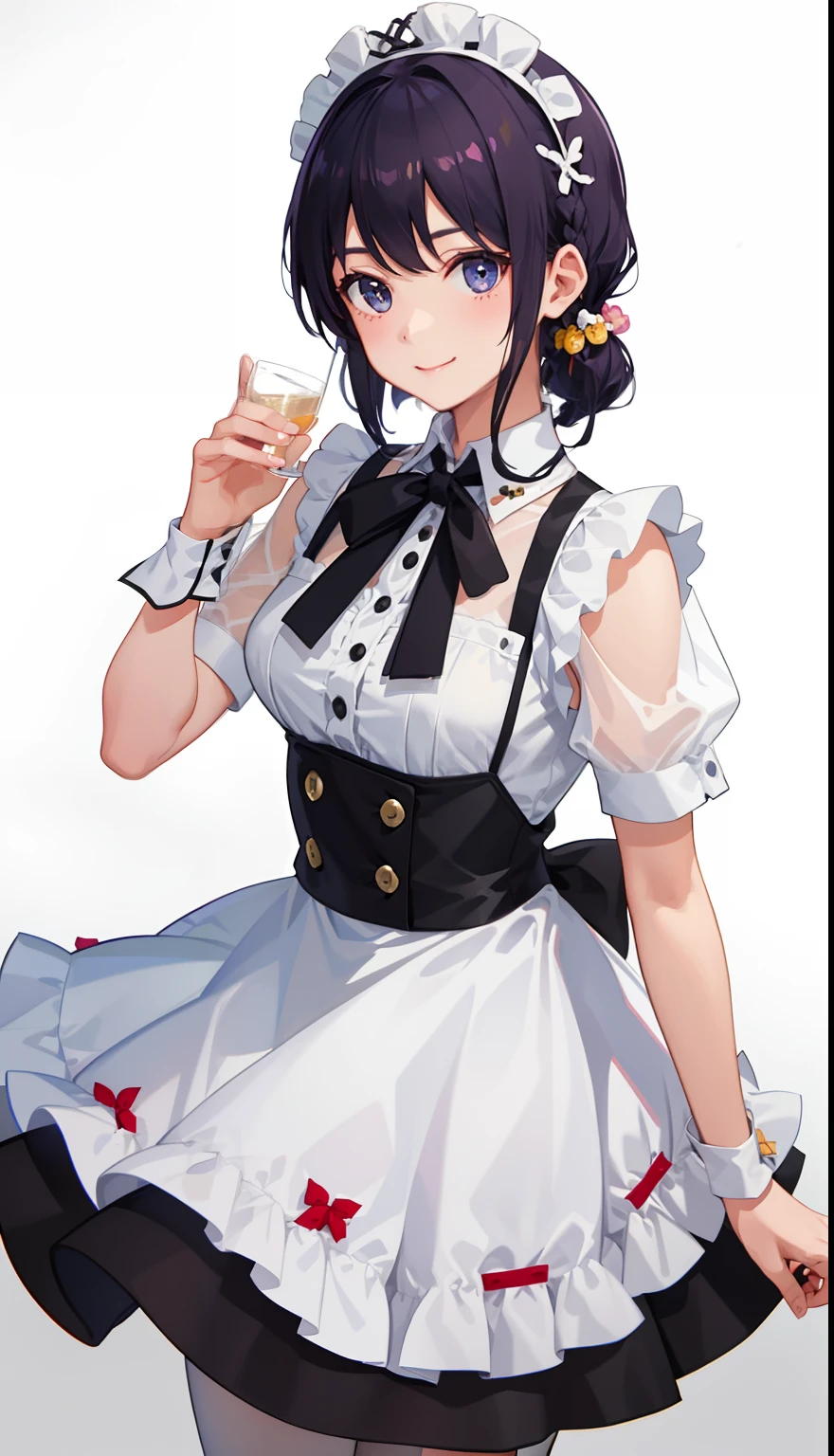 1girl in、A smile、A delightful! The shirt、skirt by the、(small tits)pinafore、doress、hair adornments、(Maids)、
