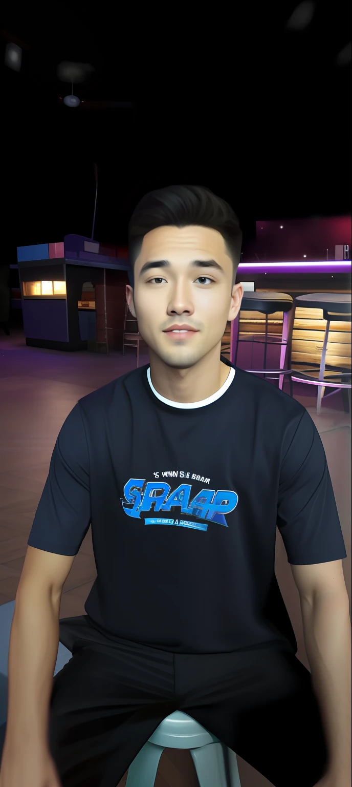 There's a handsome guy,Split sat on a stool