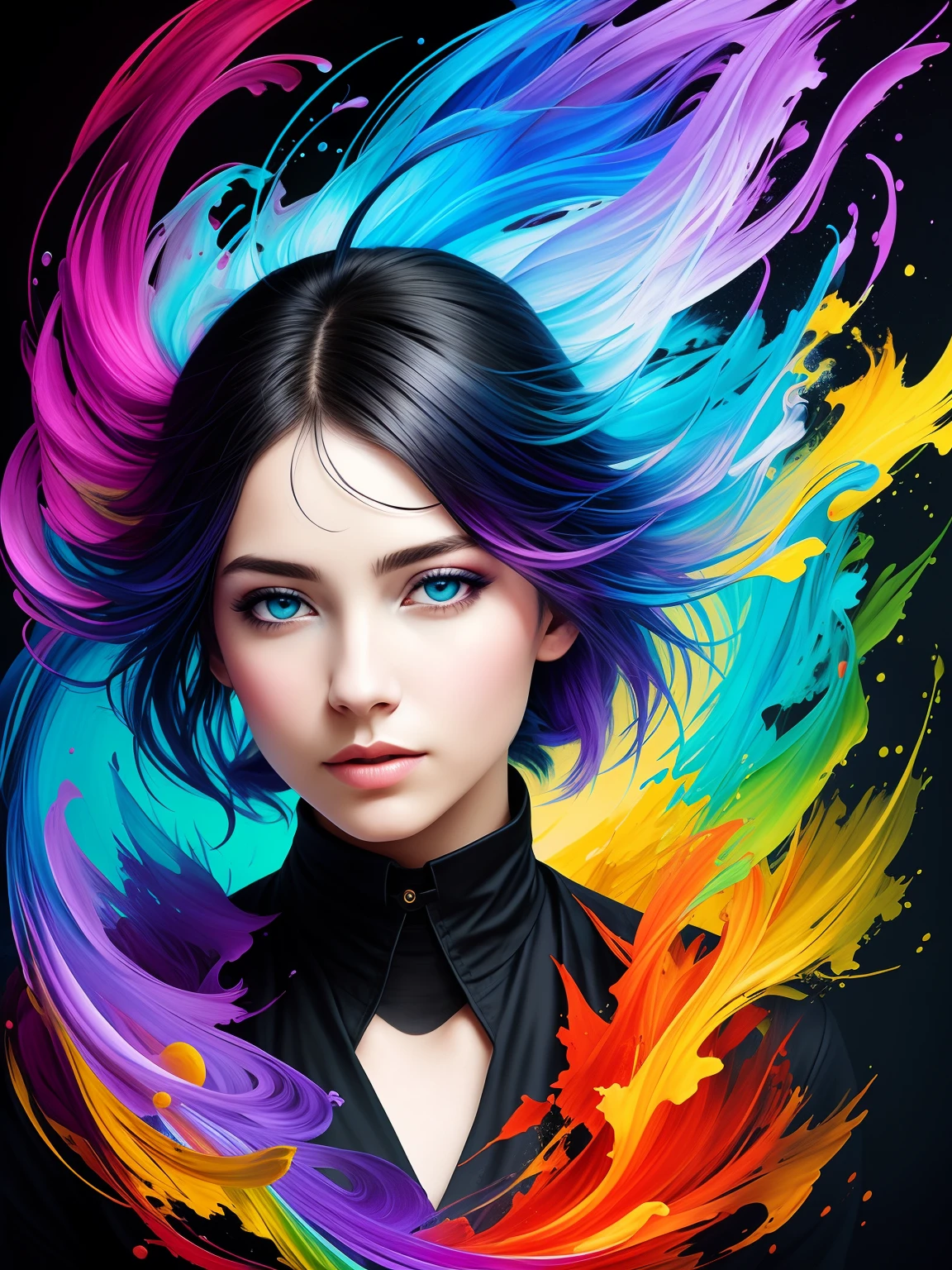 Colorful beautiful girl: a giru 28-years old, messy hair, oil painting, nice perfect face with soft skinice perfect face, blue yellow colors, light purple and violet additions, light red additions, intricate detail, splash screen, 8k resolution, masterpiece, cute face,artstation digital painting smooth veryBlack ink flow: 8k resolution photorealistic masterpiece: intricately detailed fluid gouache painting: by Jean Baptiste Mongue: calligraphy: acrylic: watercolor art, professional photography, natural lighting, volumetric lighting maximalist photoillustration: by marton bobzert:, complex, elegant, expansive, fantastical, wavy hair, vibrant, Best quality details, realistic, High definition, High quality texture, epic lighting, Cinematic film still, 8k, soft lighting, anime style, masterful playing card border, random Colorful art, oil painting, blue yellow colors, light purple and violet additions, light red additions, intricate detail, splash screen, 8k resolution, masterpiece, artstation digital painting smooth veryBlack ink flow: 8k resolution photorealistic masterpiece: intricately detailed fluid gouache painting: by Jean Baptiste Mongue: calligraphy: acrylic: watercolor art, professional photography, natural lighting, volumetric lighting maximalist photoillustration: by marton bobzert:, complex, elegant, expansive, fantastical, vibrant