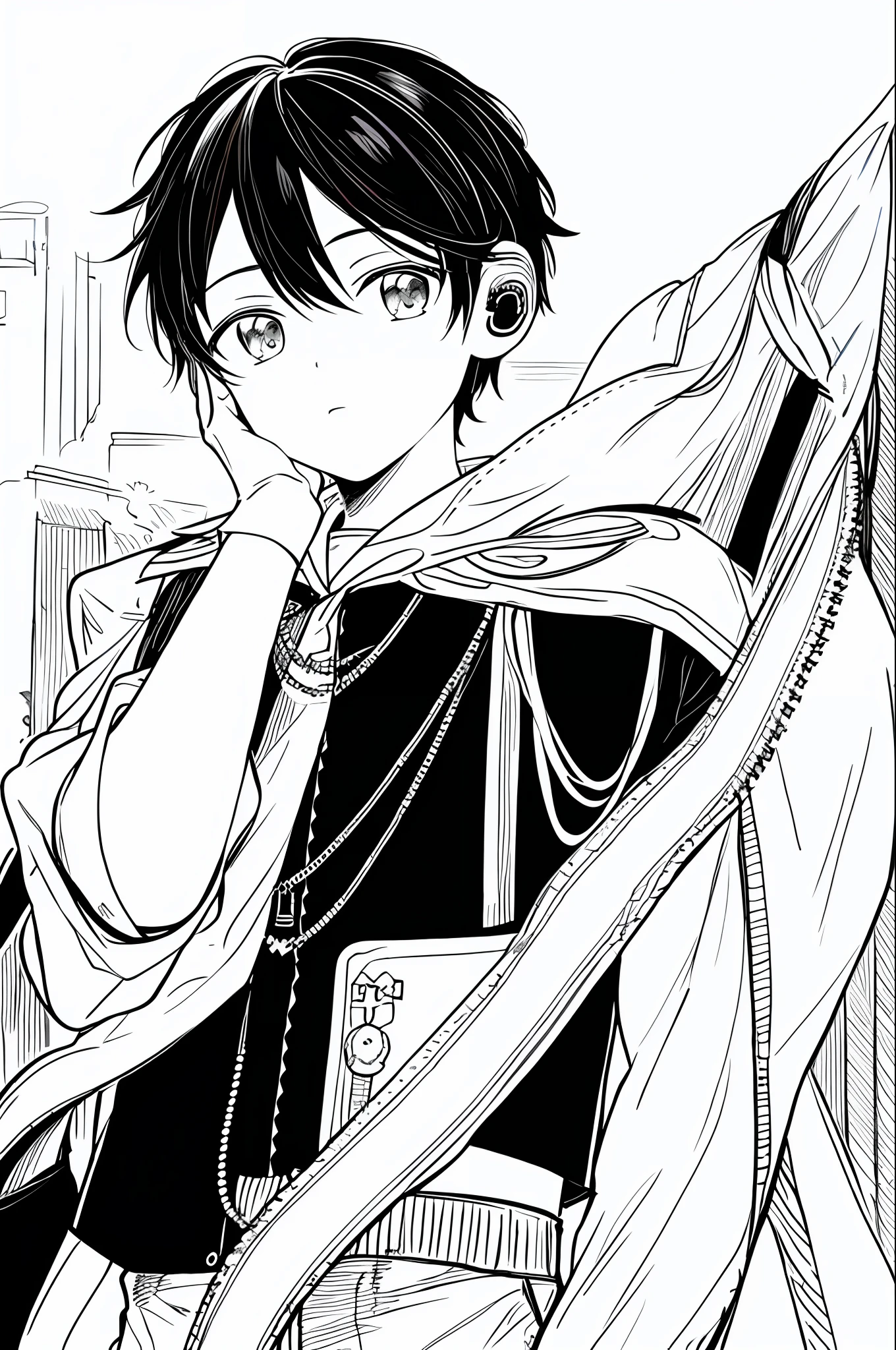 tmasterpiece,Best quality at best,1boy,Mono Color,Bring headphones,sideface
