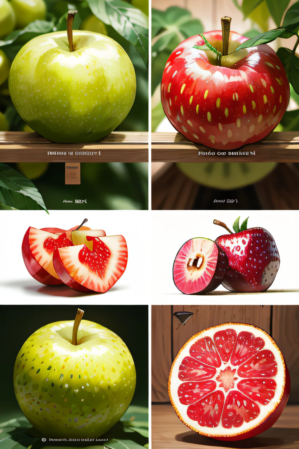 several different photos of different fruits and vegetables on a table, fotografia profissional de frutas, amazing food photography, close up fotografia de comida, Fotografia de comida de alta qualidade, Frutas, dramatic product photography, fotografia fotorrealista, Fotografia de produtos de alta qualidade, photorealistic illustration, cores fotorrealistas, imagem de comida super realista, culinary art photography, Fotografia de Comida 4K, Fotografia de comida estilizada, apple design