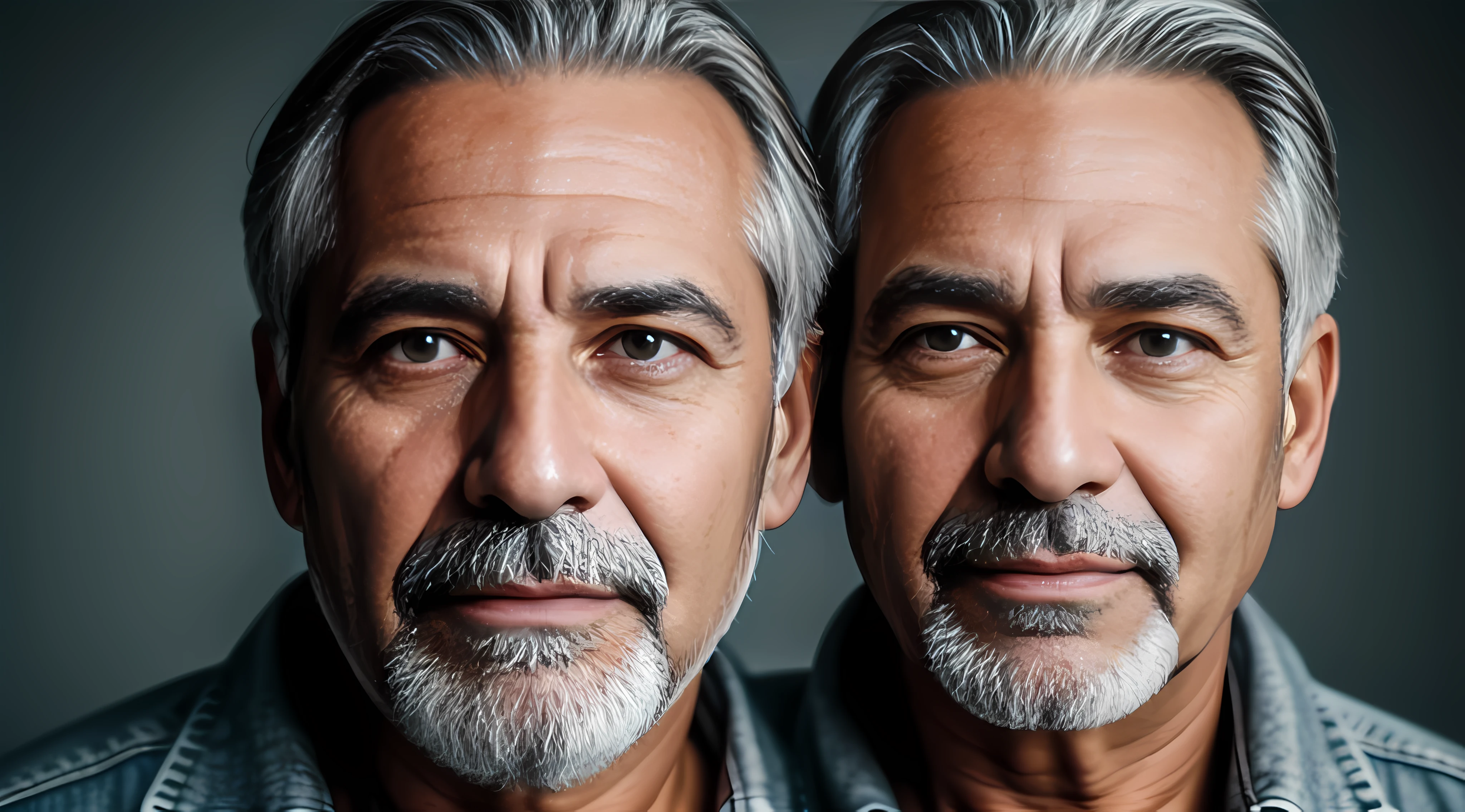 Middle-aged man facing focusing on the full face without cutting off his head he has gray hair beautiful and wise face