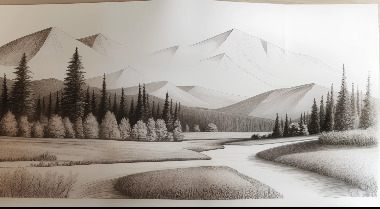 Landscape drawing with a pen