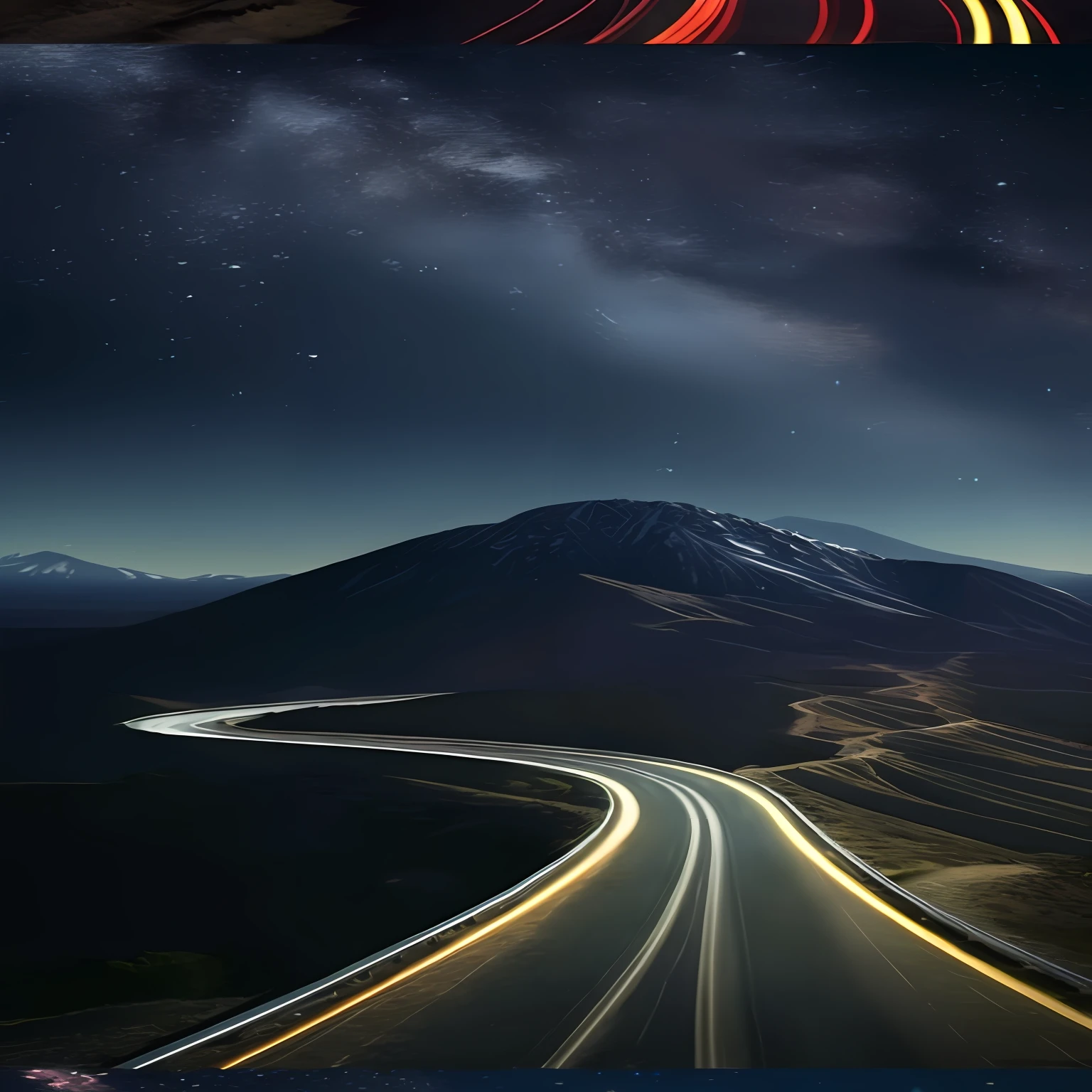 The background is a close-up of a mountain road, amazing wallpapers, hq 4k phone wallpaper, scenic view at night, 4k highly detailed digital art, Extremely high resolution, wallpaper mobile, High quality wallpaper, HQ 4K wallpaper, nighttime scene, mountain pass, 4 k hd illustrative wallpaper, 4k wallpaper, 4 k wallpaper, Beautiful wallpaper